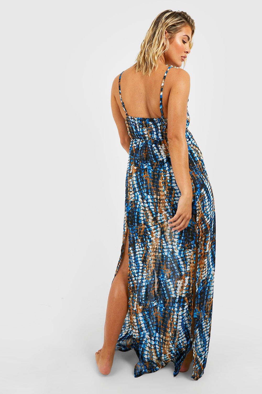 Women's Tie Dye Strappy Split Beach Maxi Dress