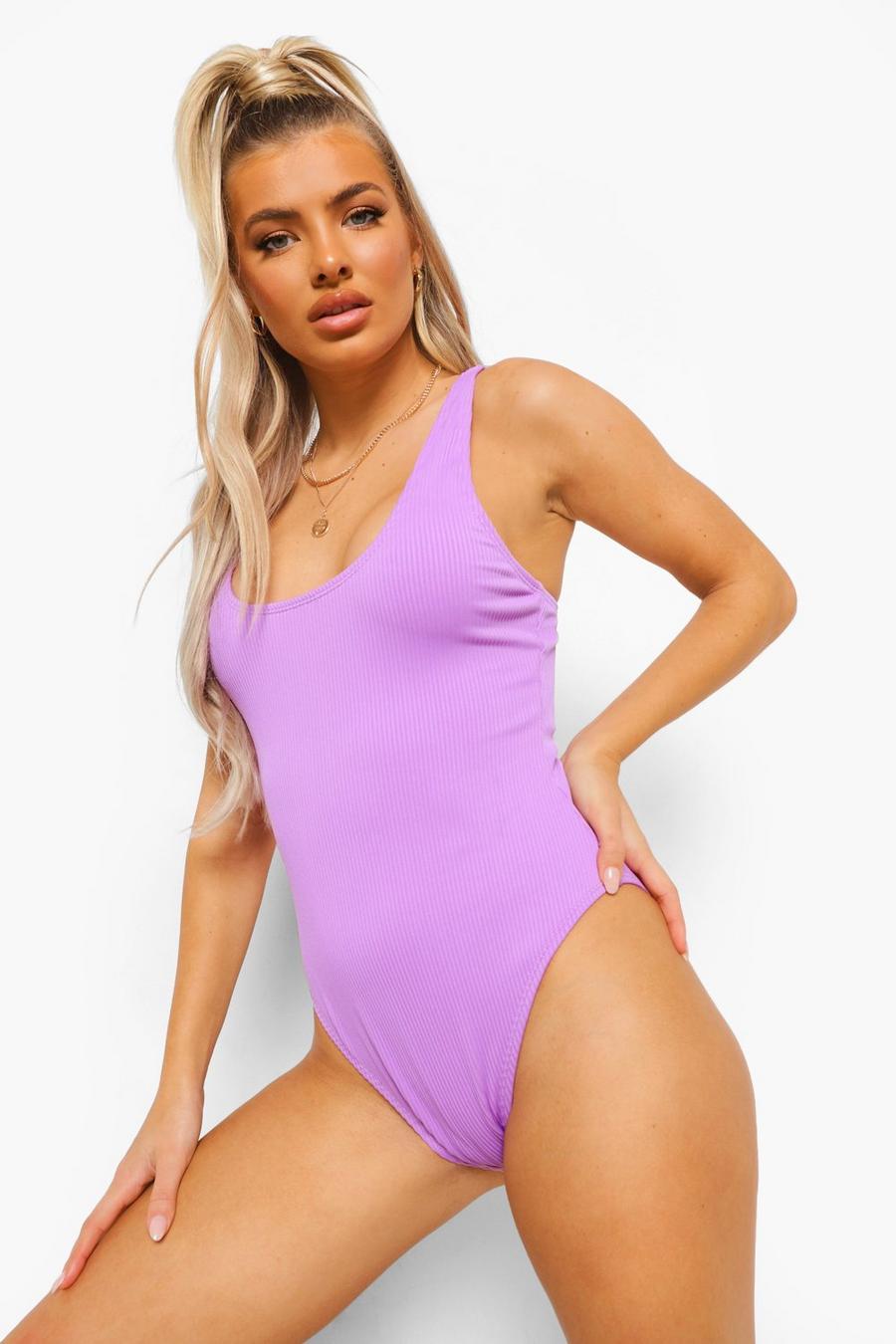 Lilac Ribbed Scoop Swimsuit image number 1