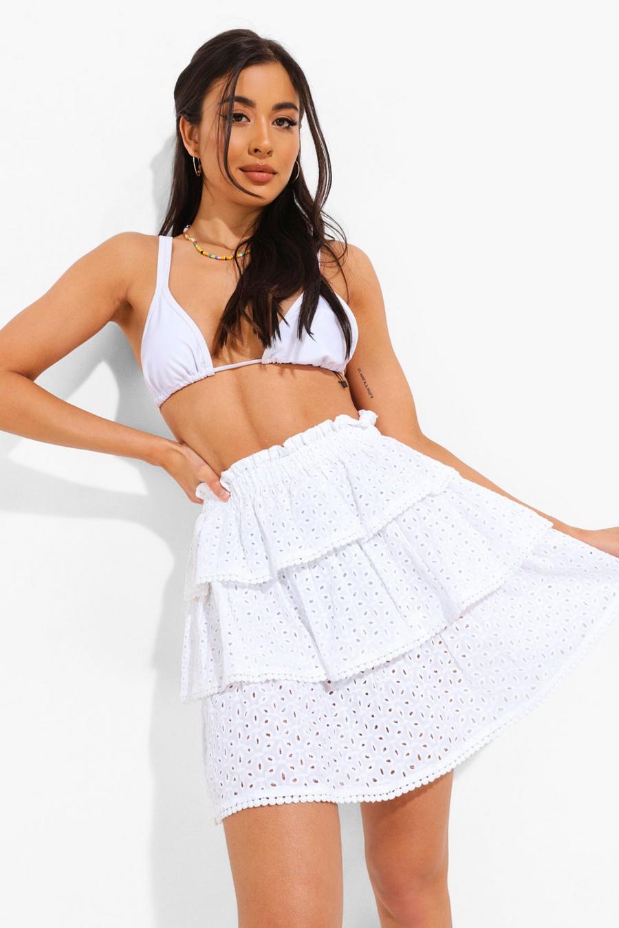 White Broderie Tiered Beach Skater Skirt image number 1