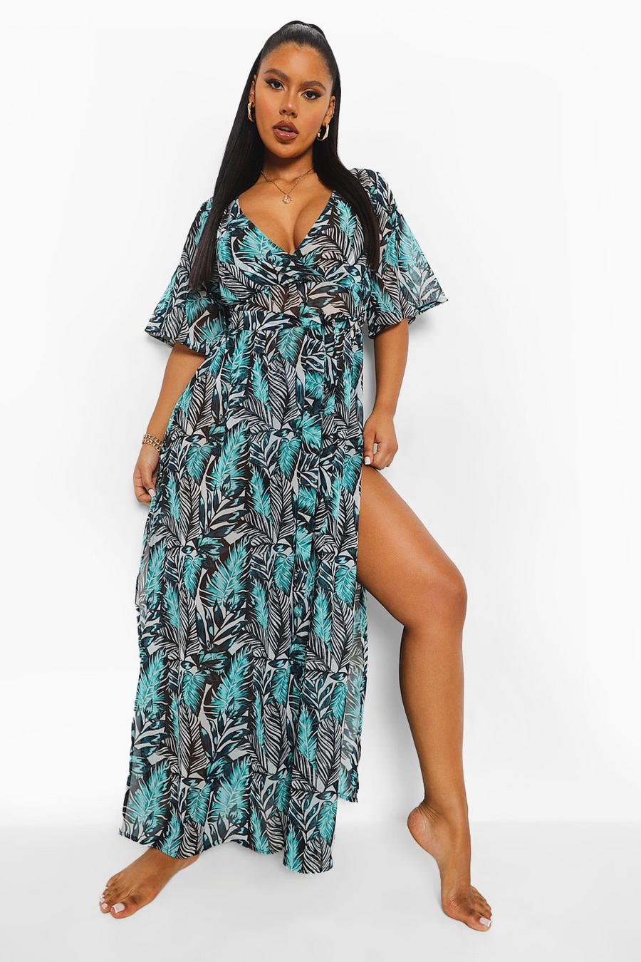 politik montage beløb Women's Palm Print Chiffon Beach Kimono Maxi Dress | Boohoo UK