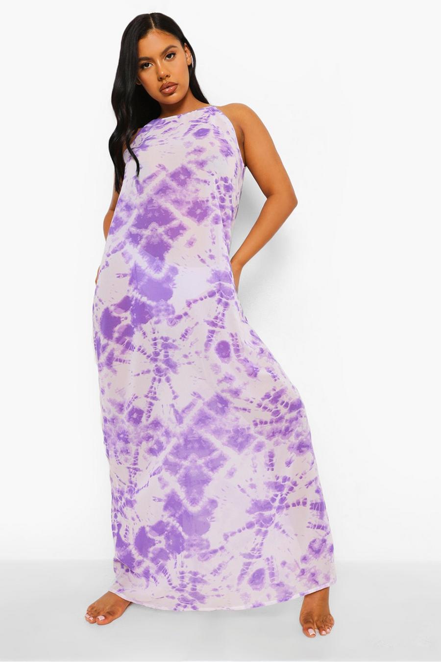 Lilac Tie Dye Chiffon Beach Maxi Dress image number 1