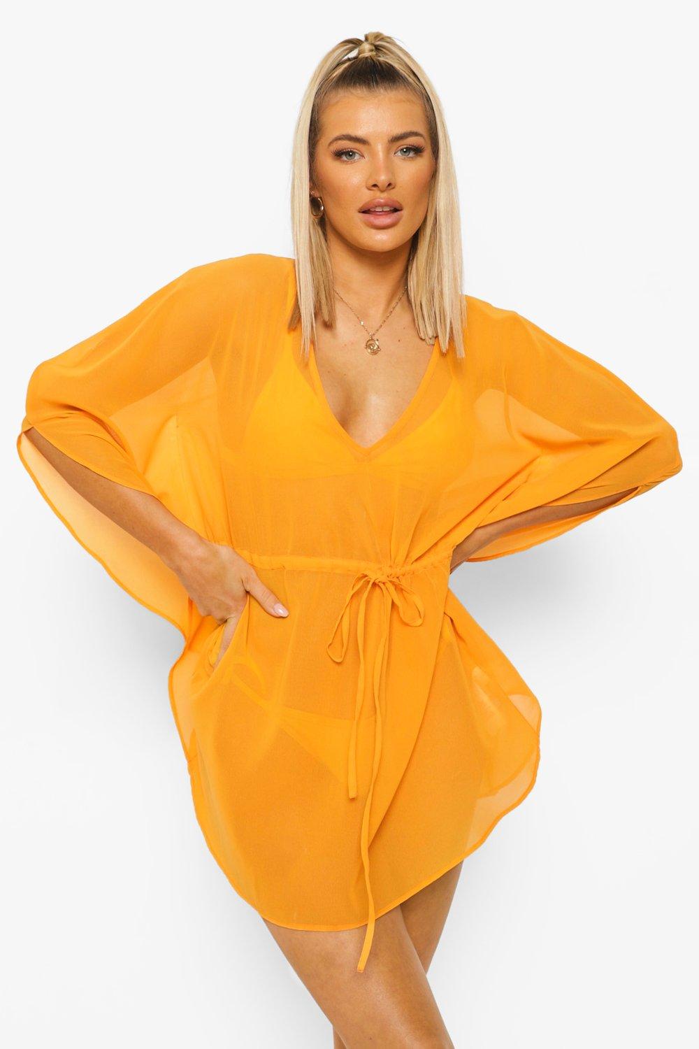 Chiffon Kimono Drawstring Waist Sleeve Kaftan boohoo NO