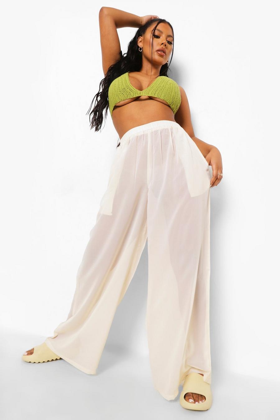 Light sand Chiffon Wide Leg Floaty Beach Trousers image number 1