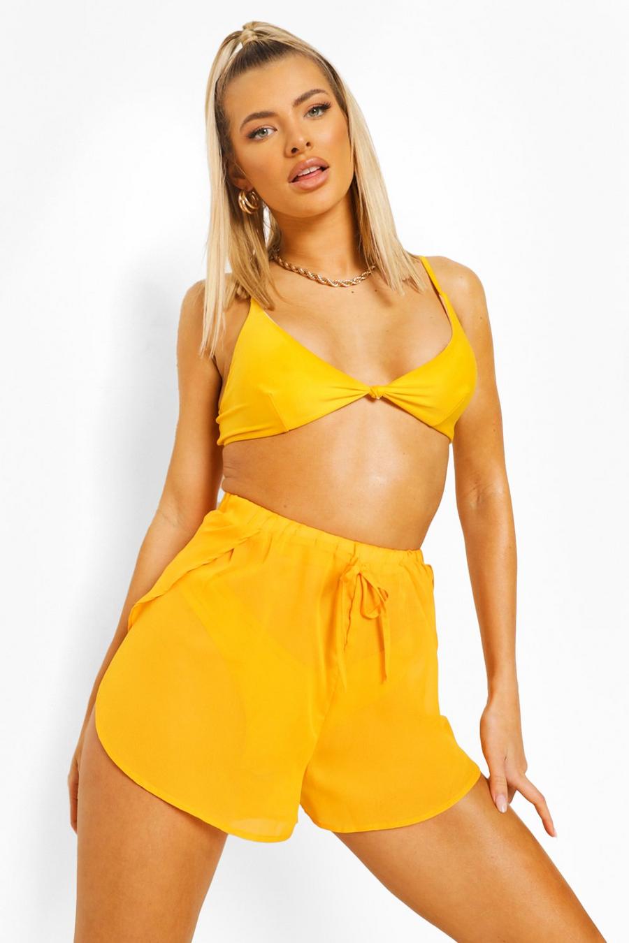 Pantalón corto para la playa de chifón - colección Básicos, Naranja