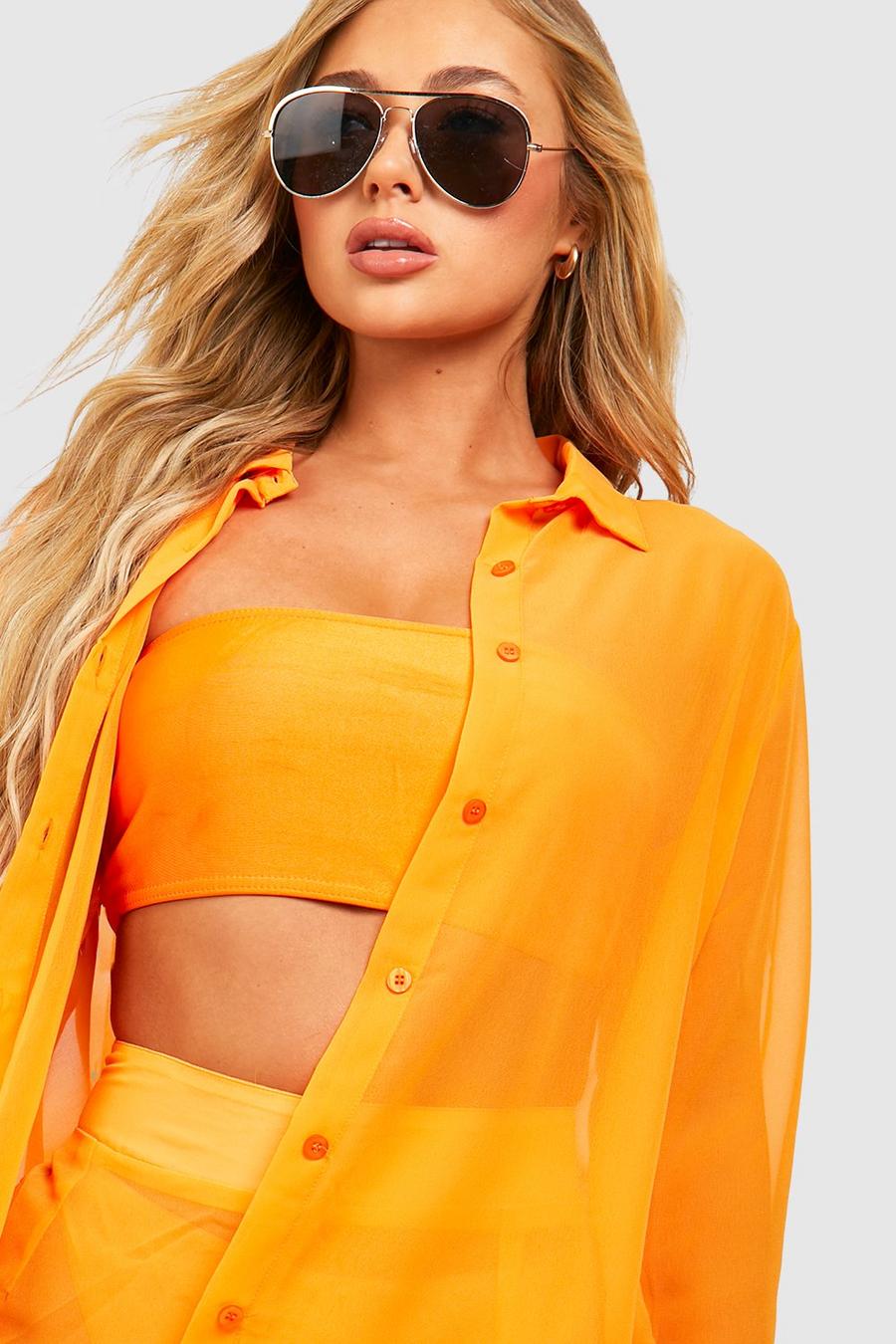 Essentials Strandhemd aus Chiffon, Orange image number 1