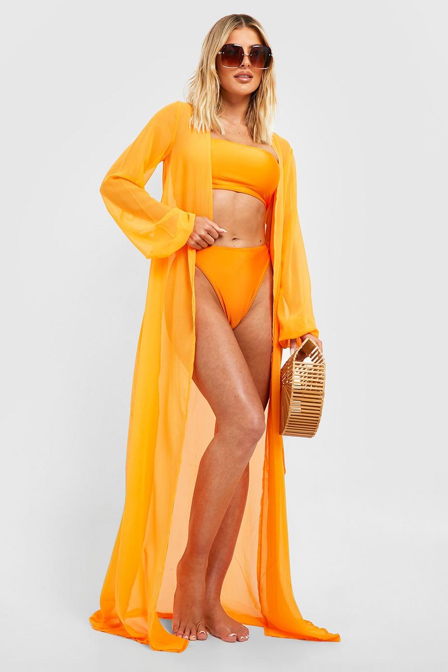 Orange naranja Essentials Chiffon Maxi Beach Kimono