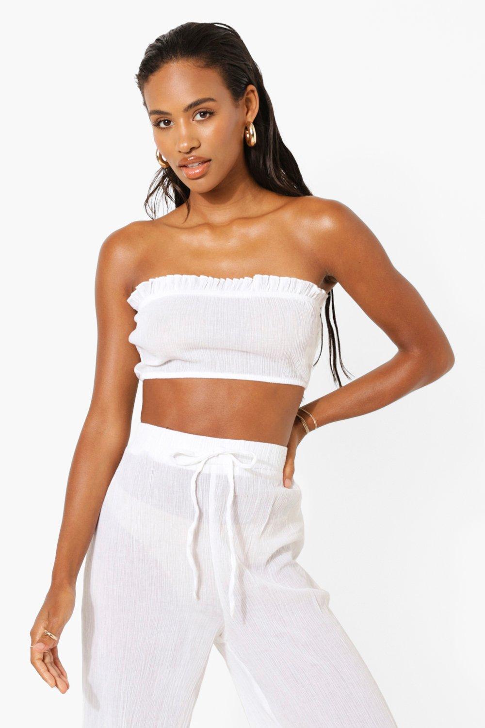 Crinkle Cotton Bandeau Frill Co-ord Top