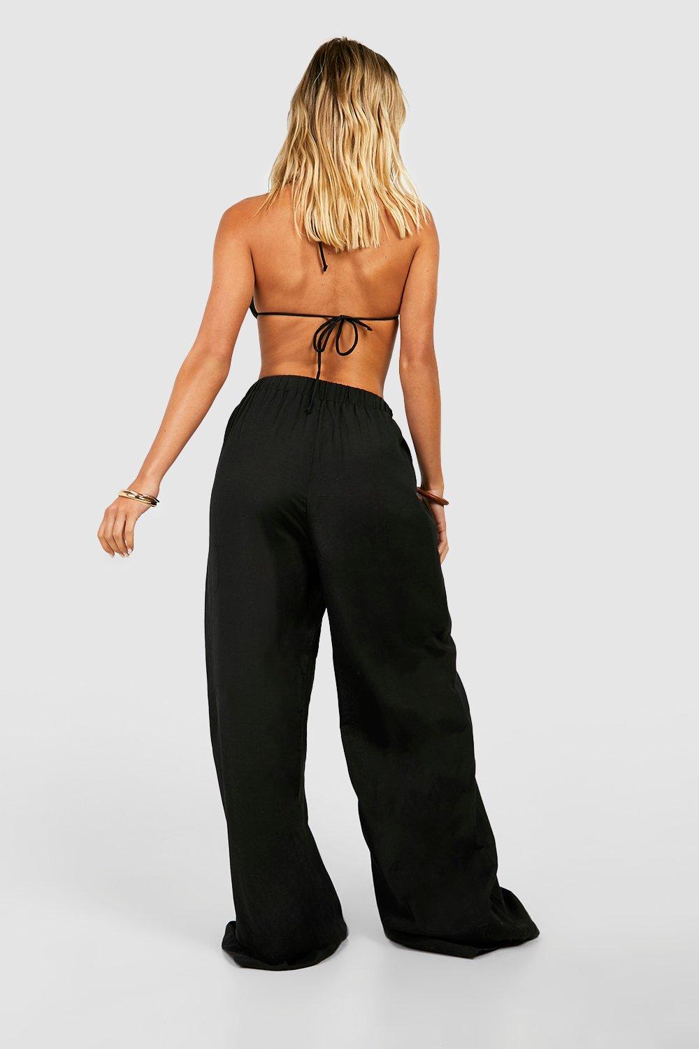 boohoo black wide leg trousers