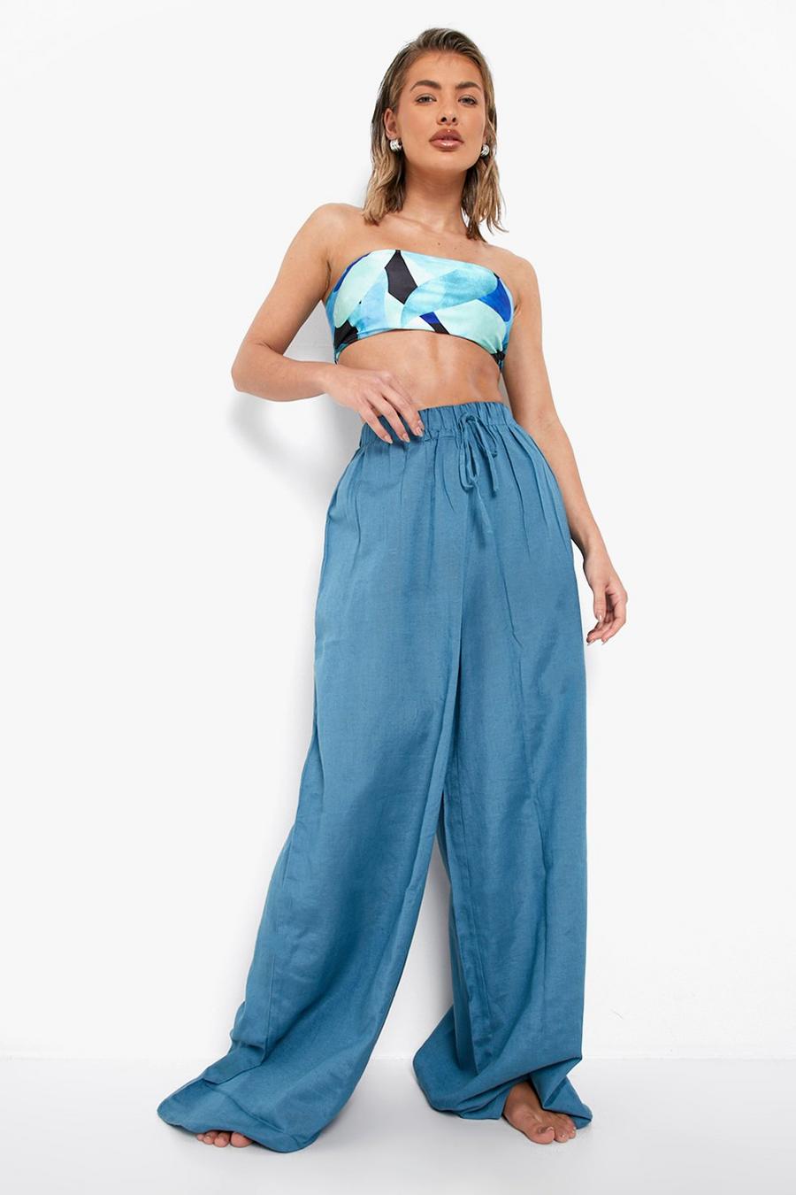 Blue Essentials Linen Look Beach Trousers image number 1
