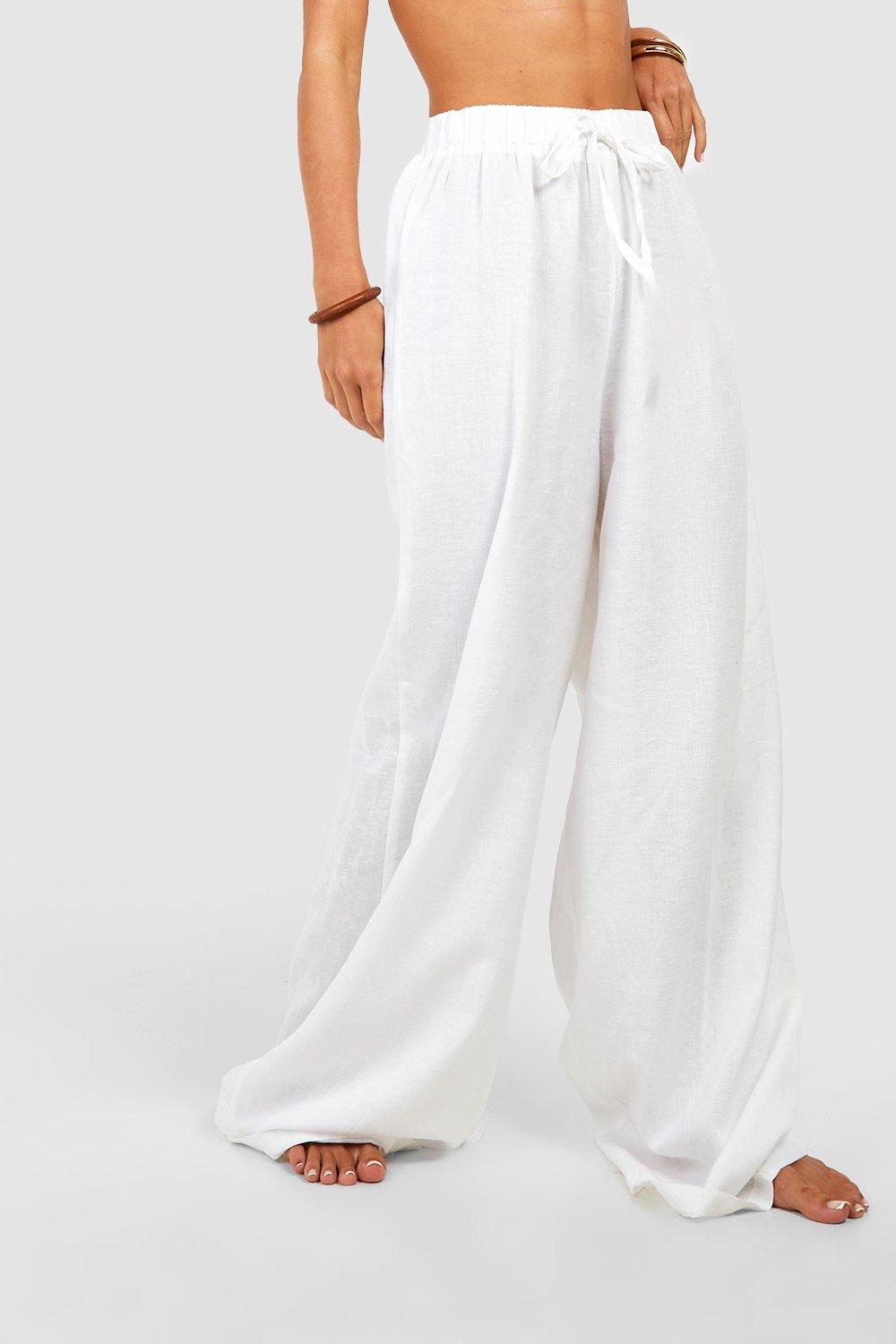 boohoo Linen Look Beach Pants White Size L