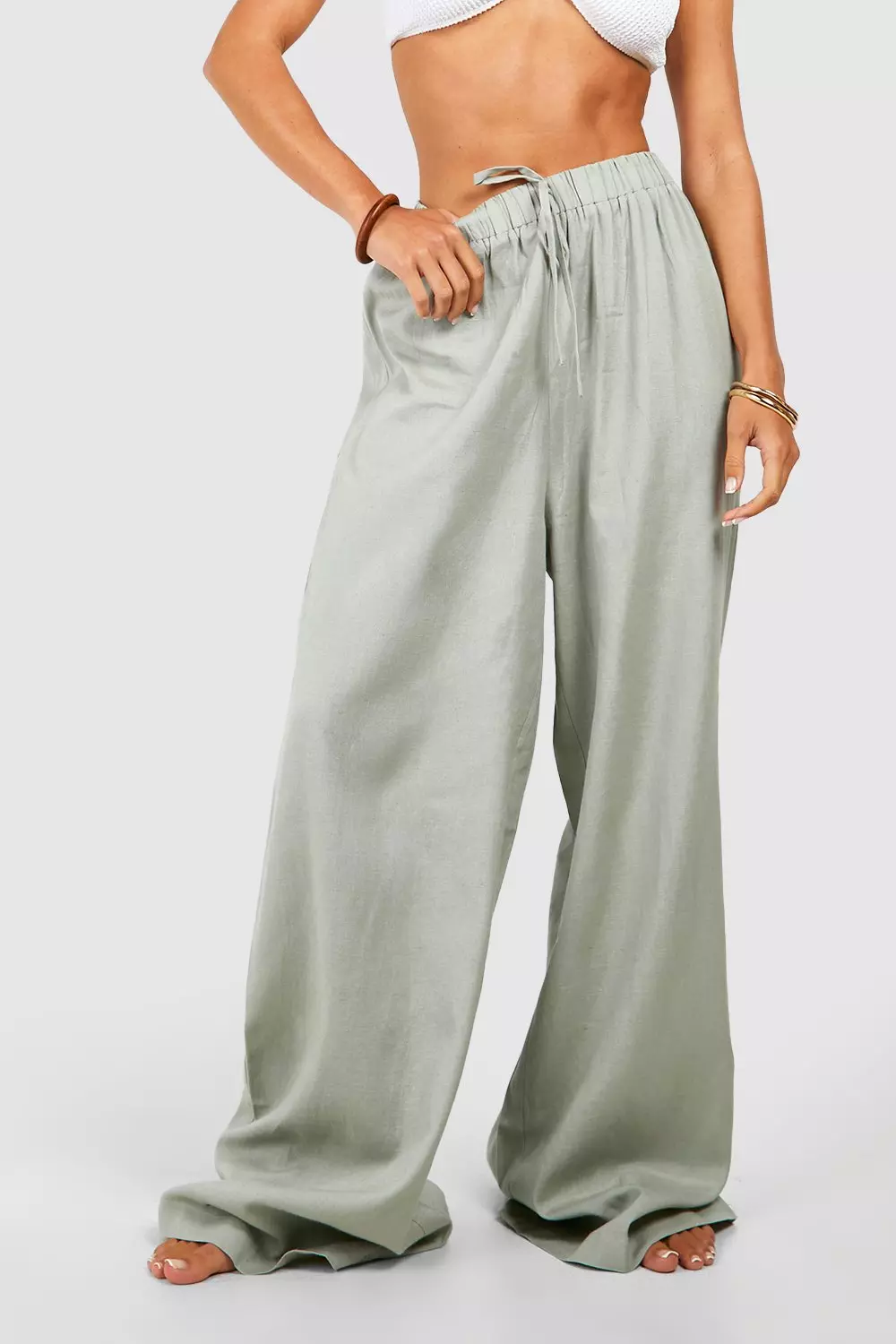 Khaki Essentials Linen Look Beach Trousers alternative image