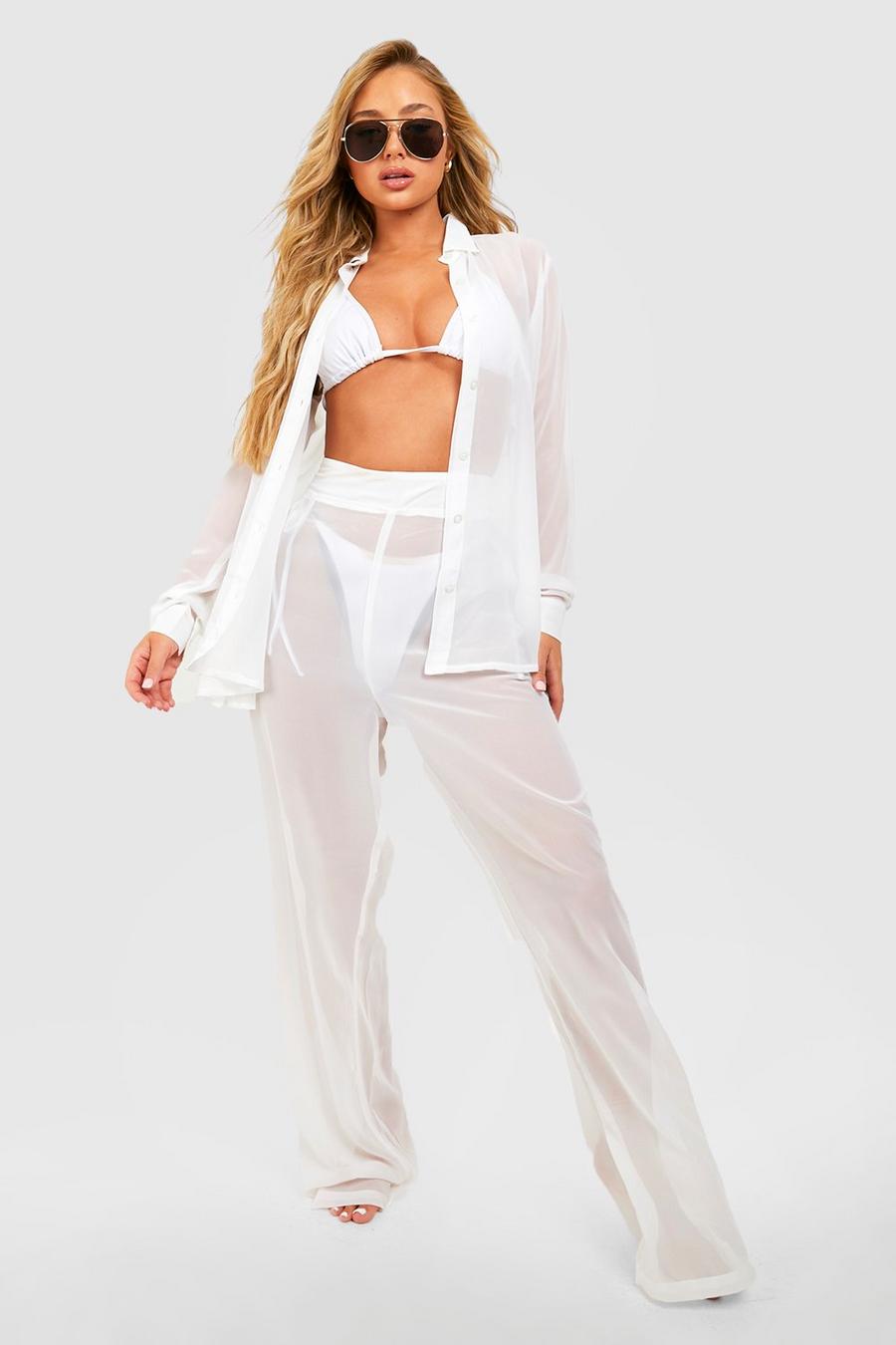 White Essentials Chiffon Beach Trousers image number 1