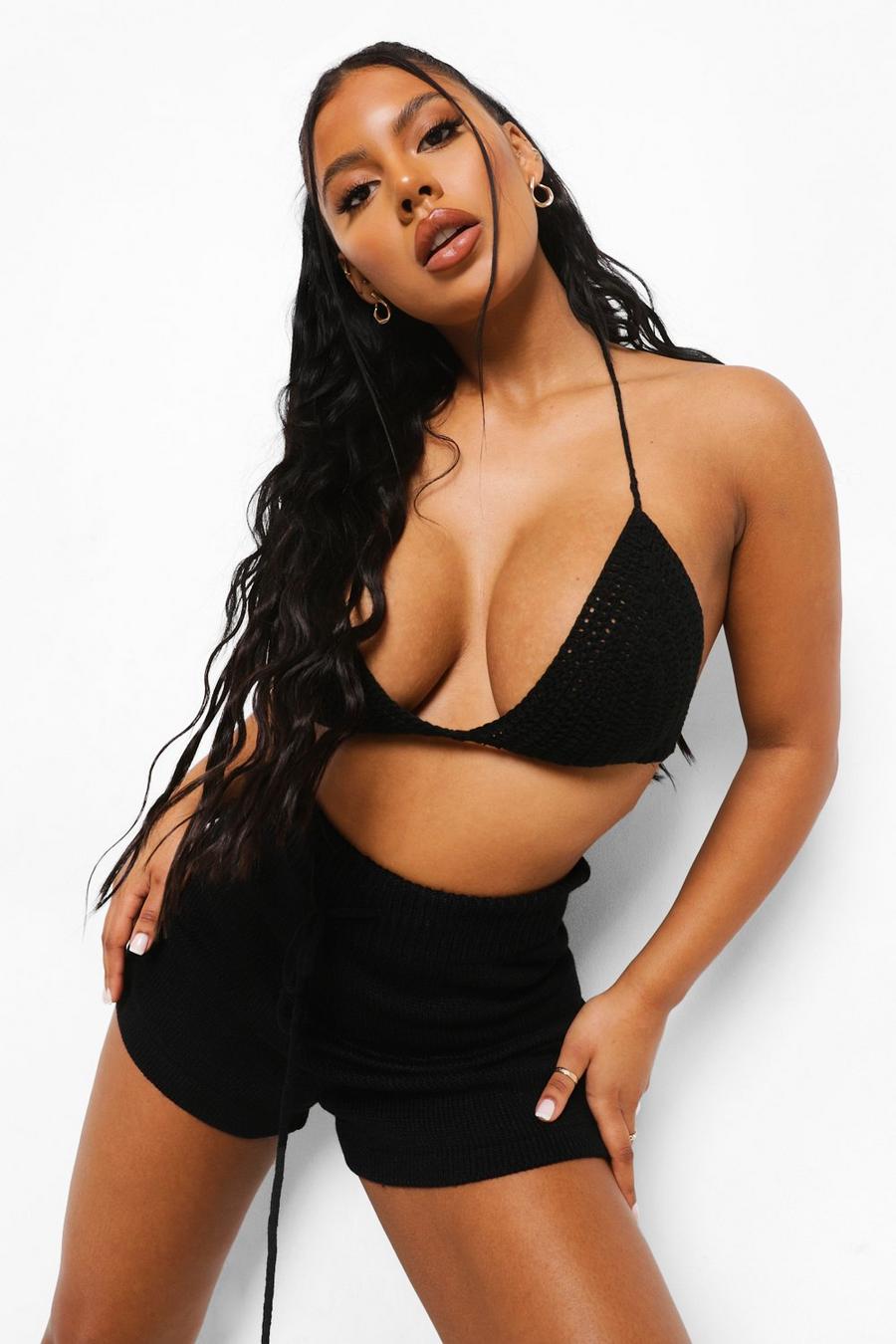 Black Knitted Beach Bralette image number 1