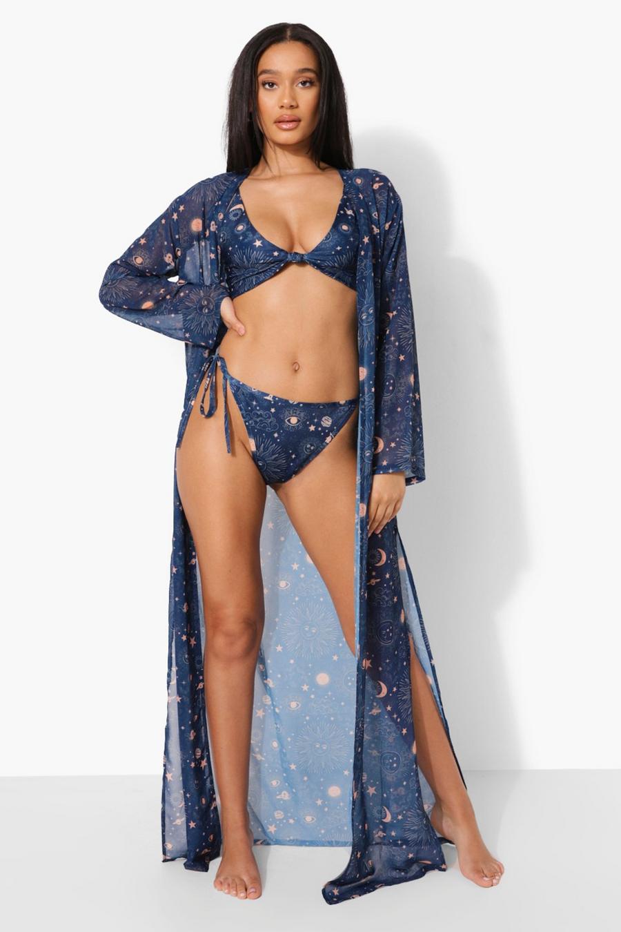 Blue Lång kimono med stjärnor image number 1
