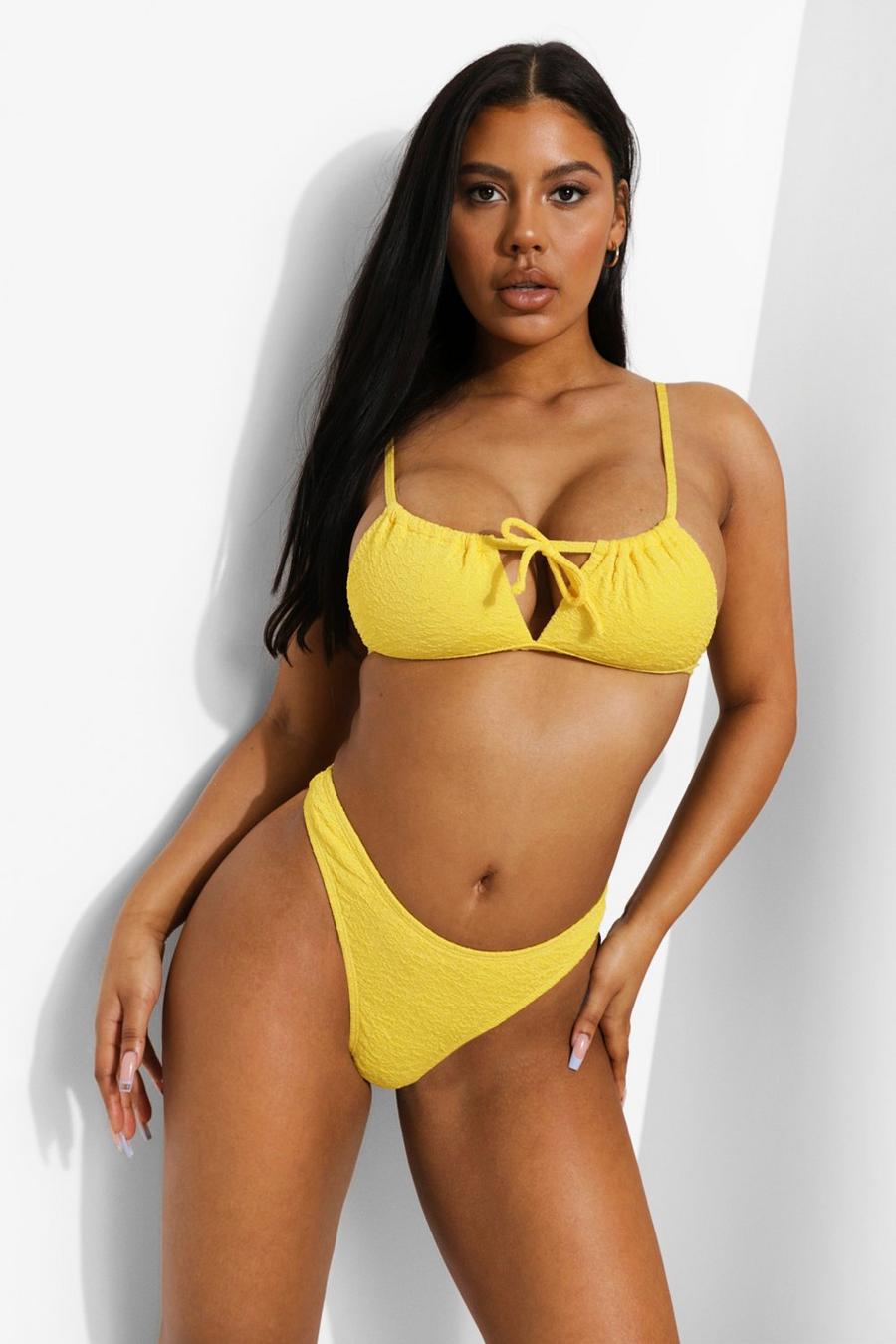 Yellow Crinkle Mix and Match Thong Bikini Brief image number 1