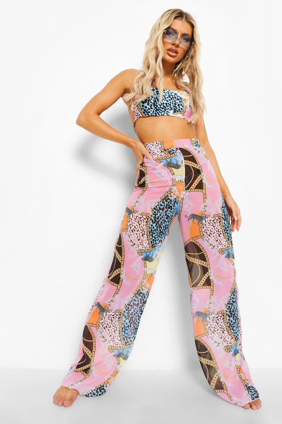 Pink Chain Print Beach Pants image number 1
