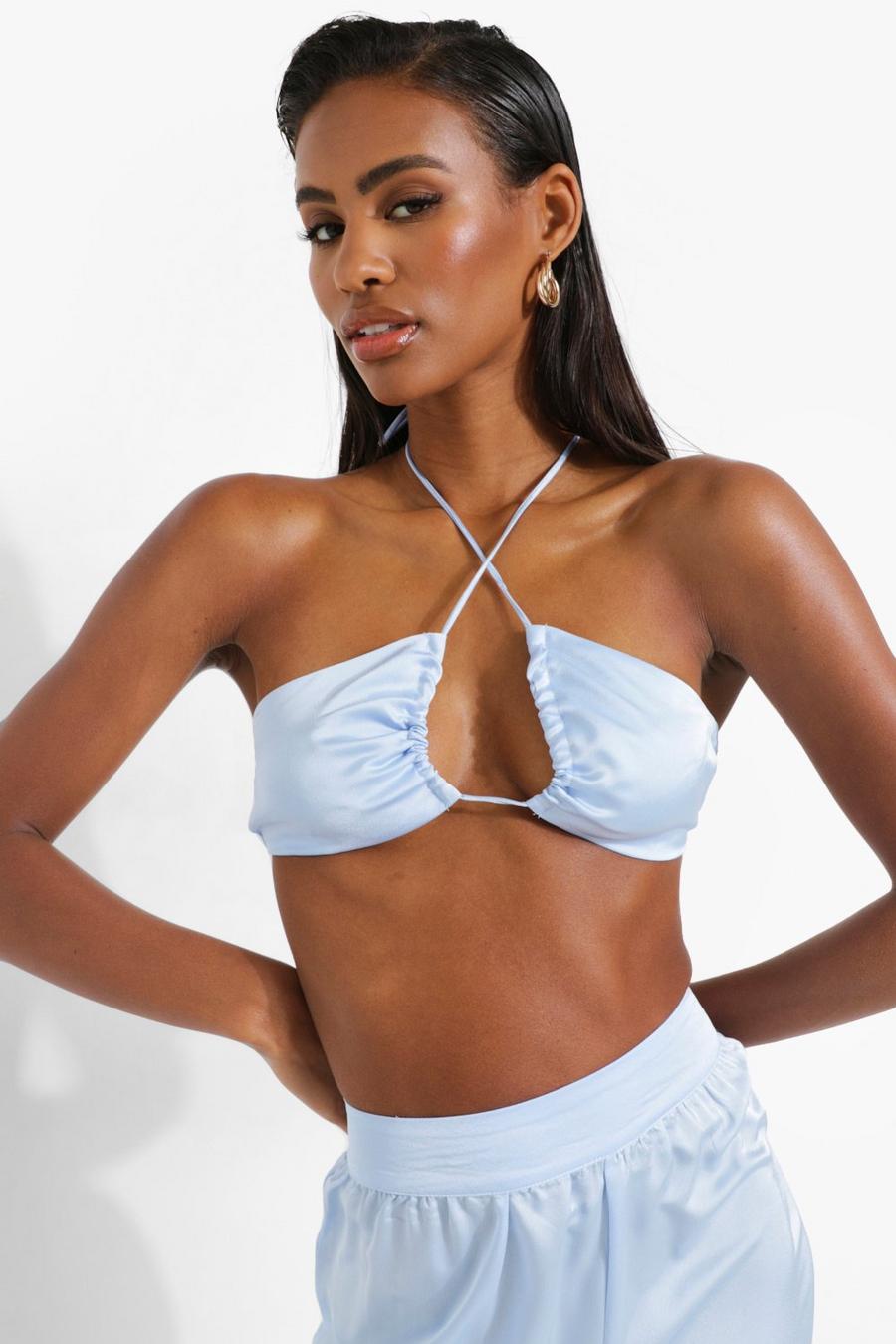 Missguided Tall satin strappy bralet in blue - part of a set