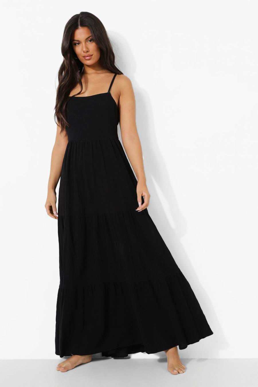 Black Strappy Long Cheesecloth Beach Dress image number 1