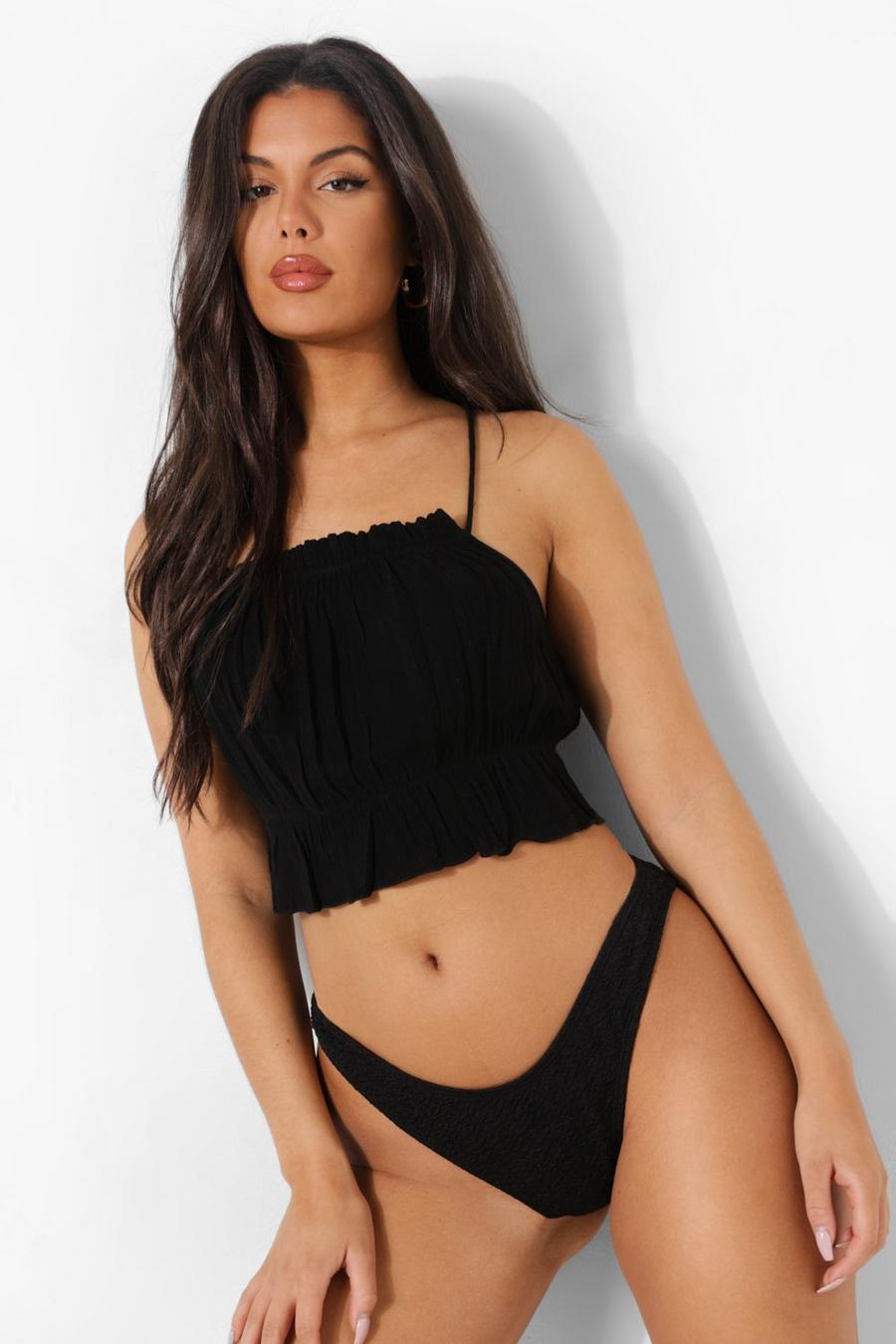 Black Frill Woven Beach Top image number 1