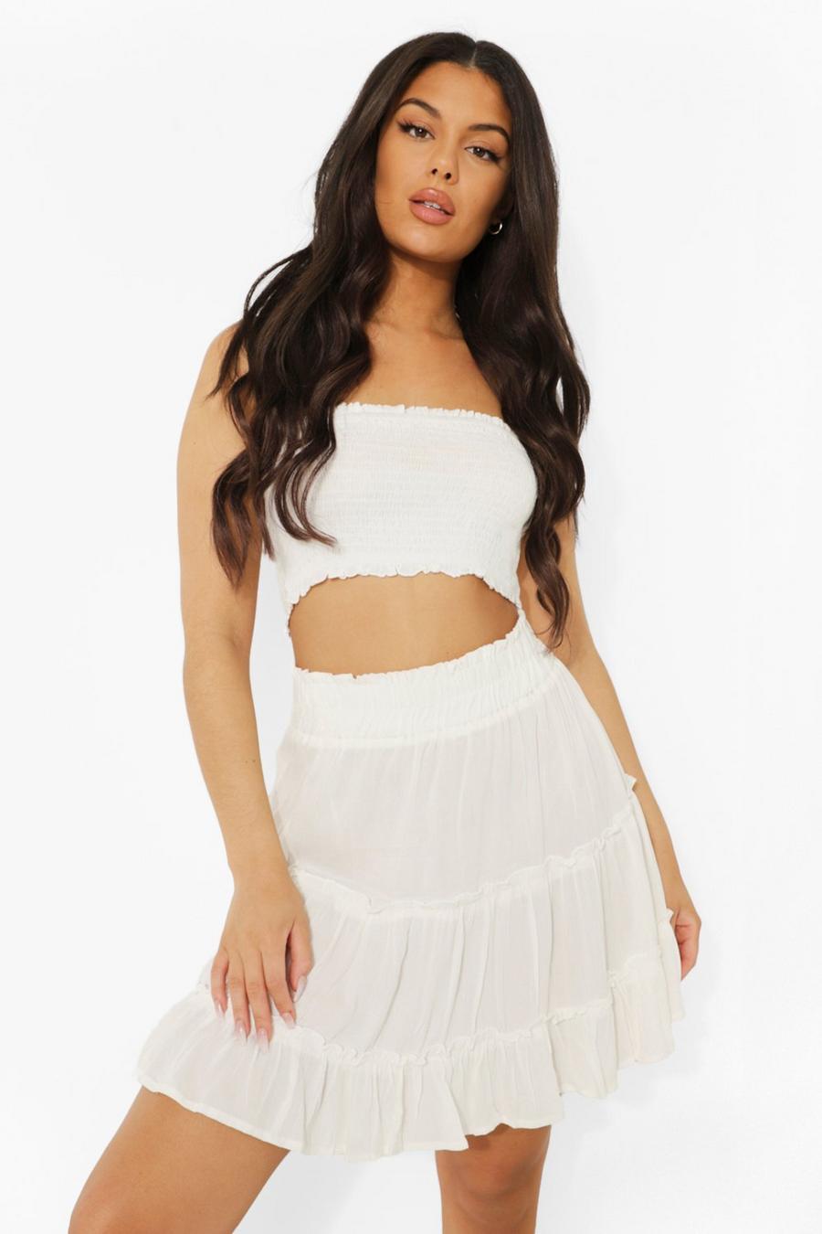 Ivory Shirred Woven Beach Skirt image number 1