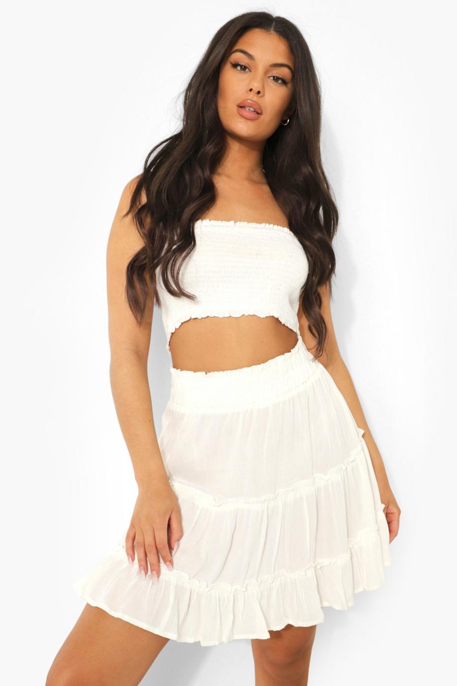 Ivory Shirred Bandeau Woven Beach Top image number 1