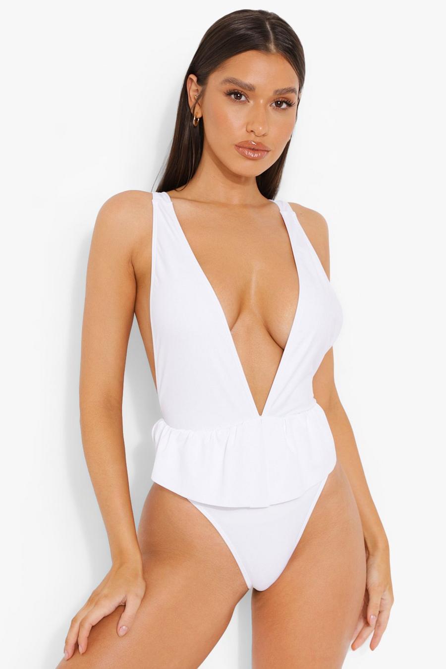White Bride Frill Waist Swimsuit image number 1