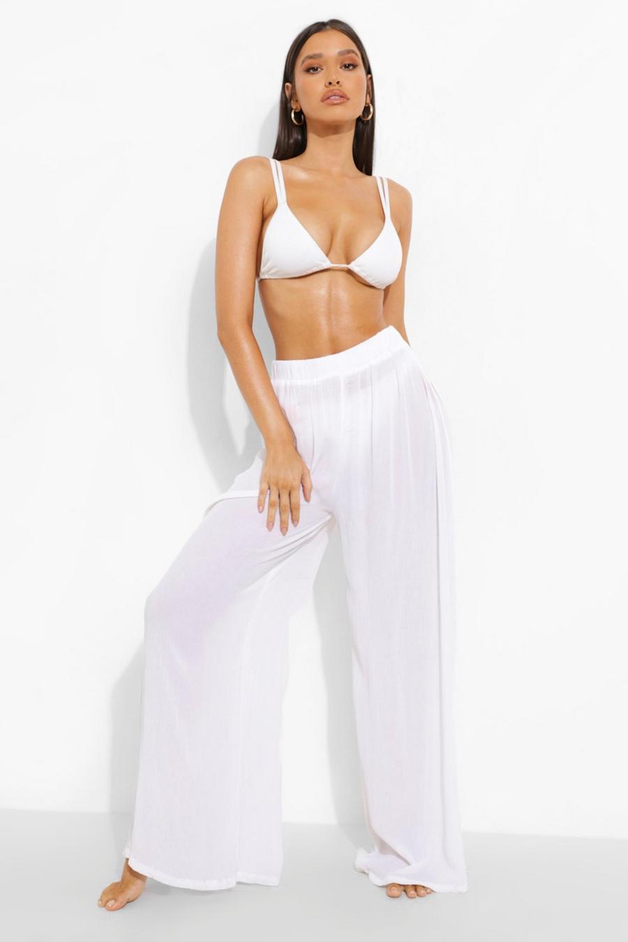 White Bride Cheese Cloth Wide Leg Beach Pants image number 1
