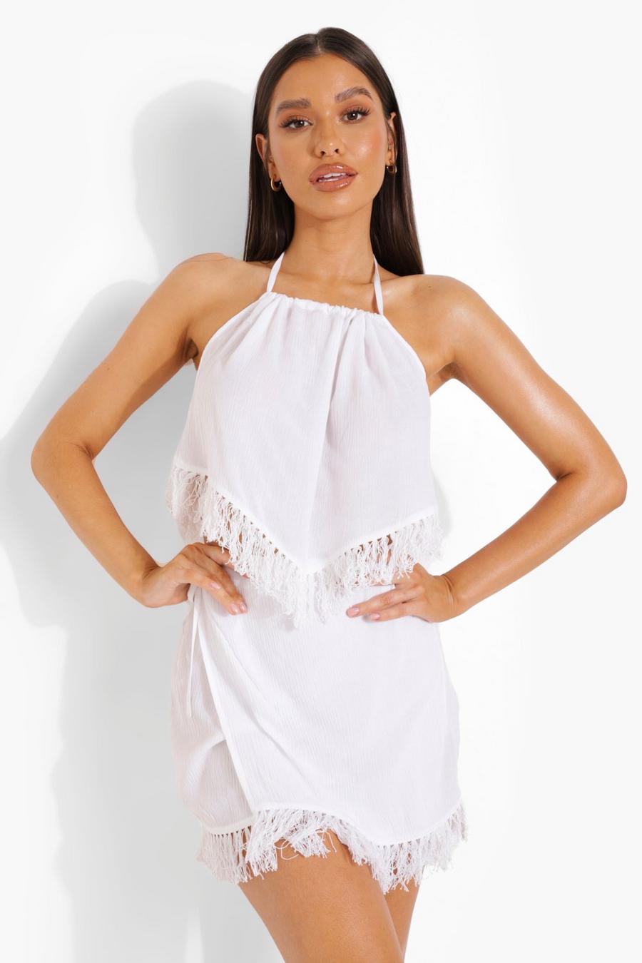 White Bride Cheesecloth Tassel Beach Co-ord image number 1