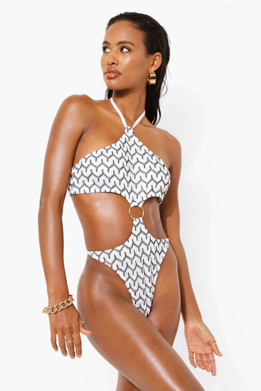 Jacquard Ring Detail Cut Out Swimsuit