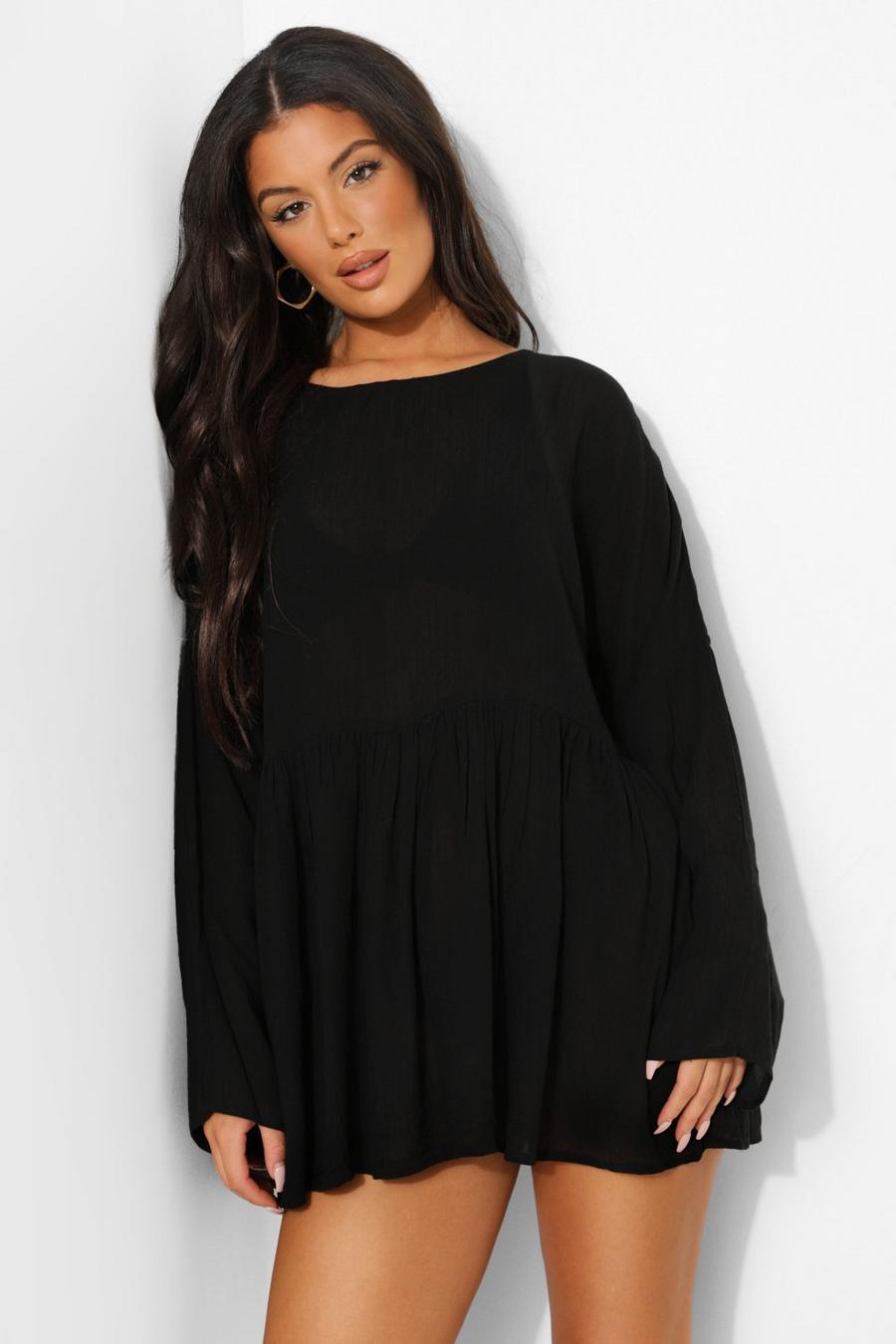 Black Cheese Cloth Smock Beach Dress image number 1