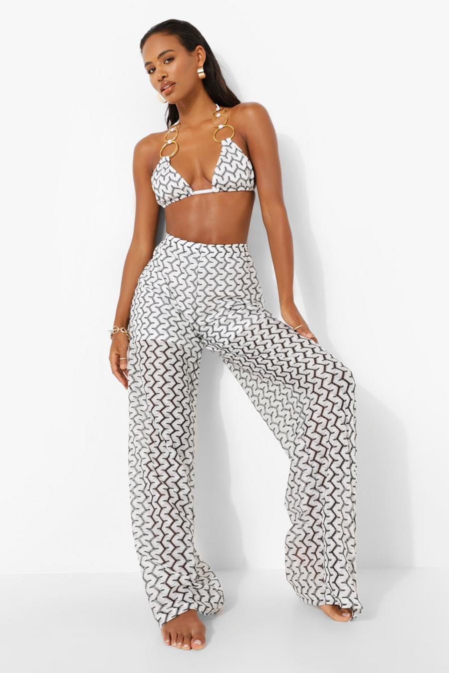 White Jacquard Beach Trousers image number 1
