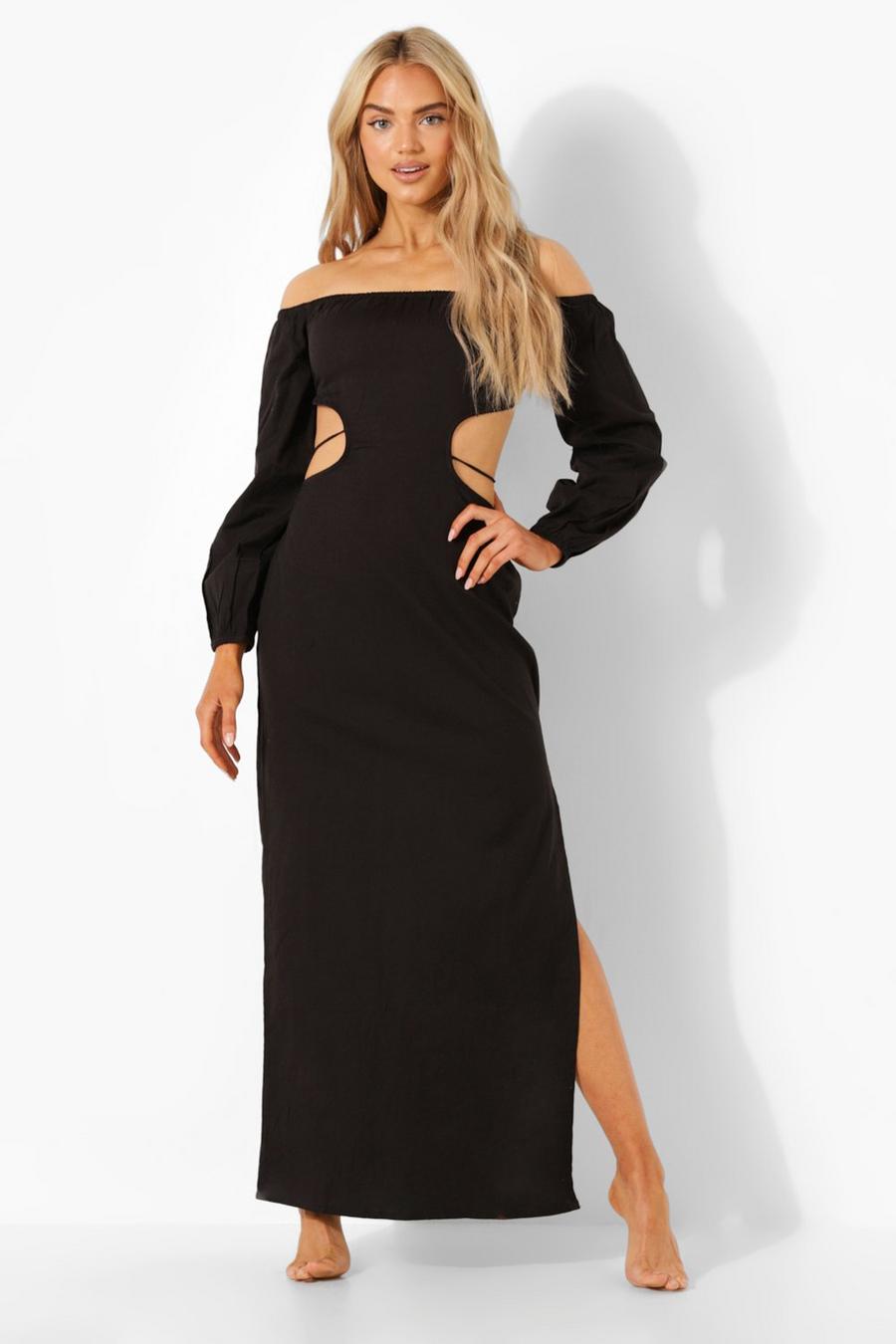 Black Off The Shoulder Cut Out Maxi Beach Dress image number 1