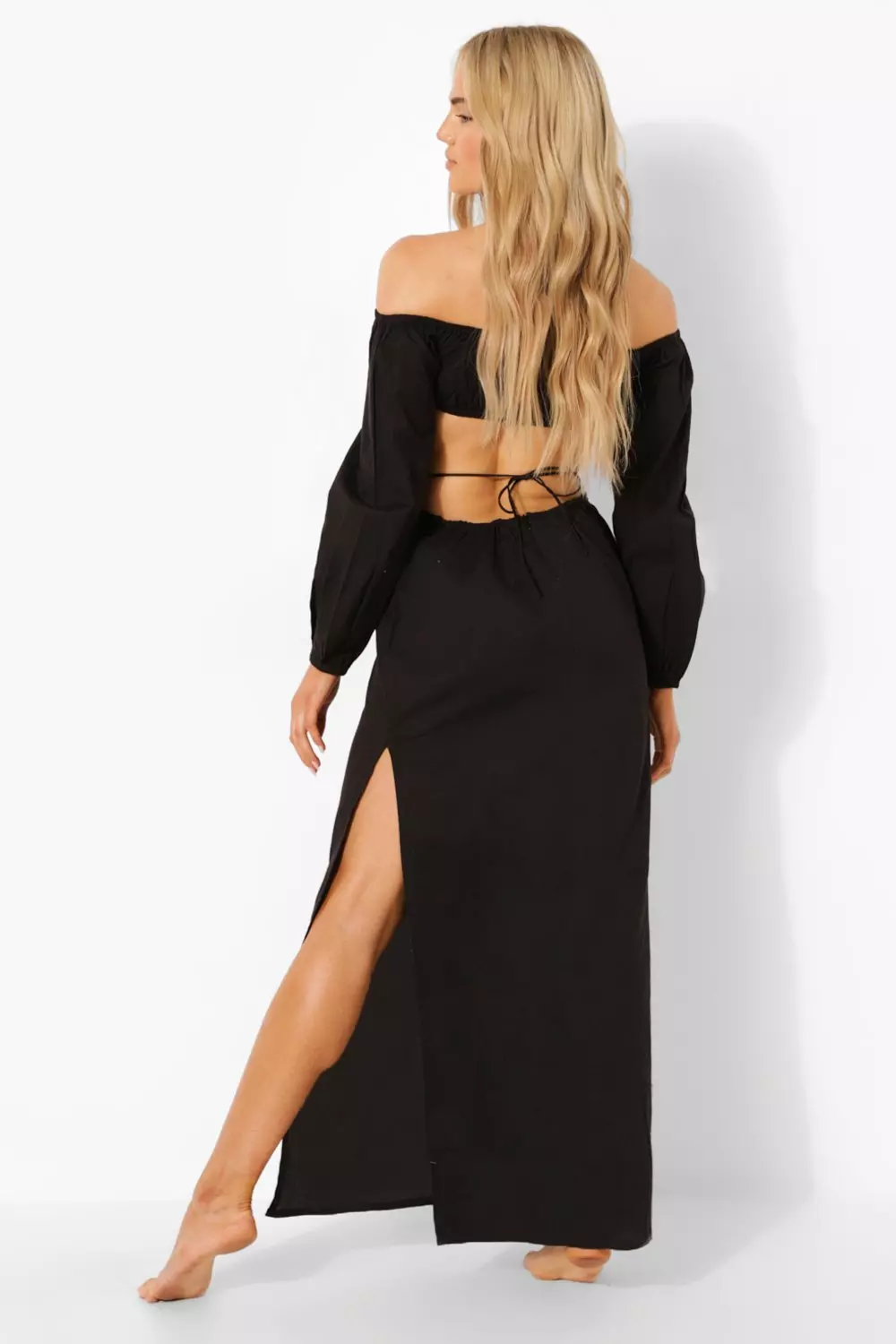 Black bardot beach dress hotsell
