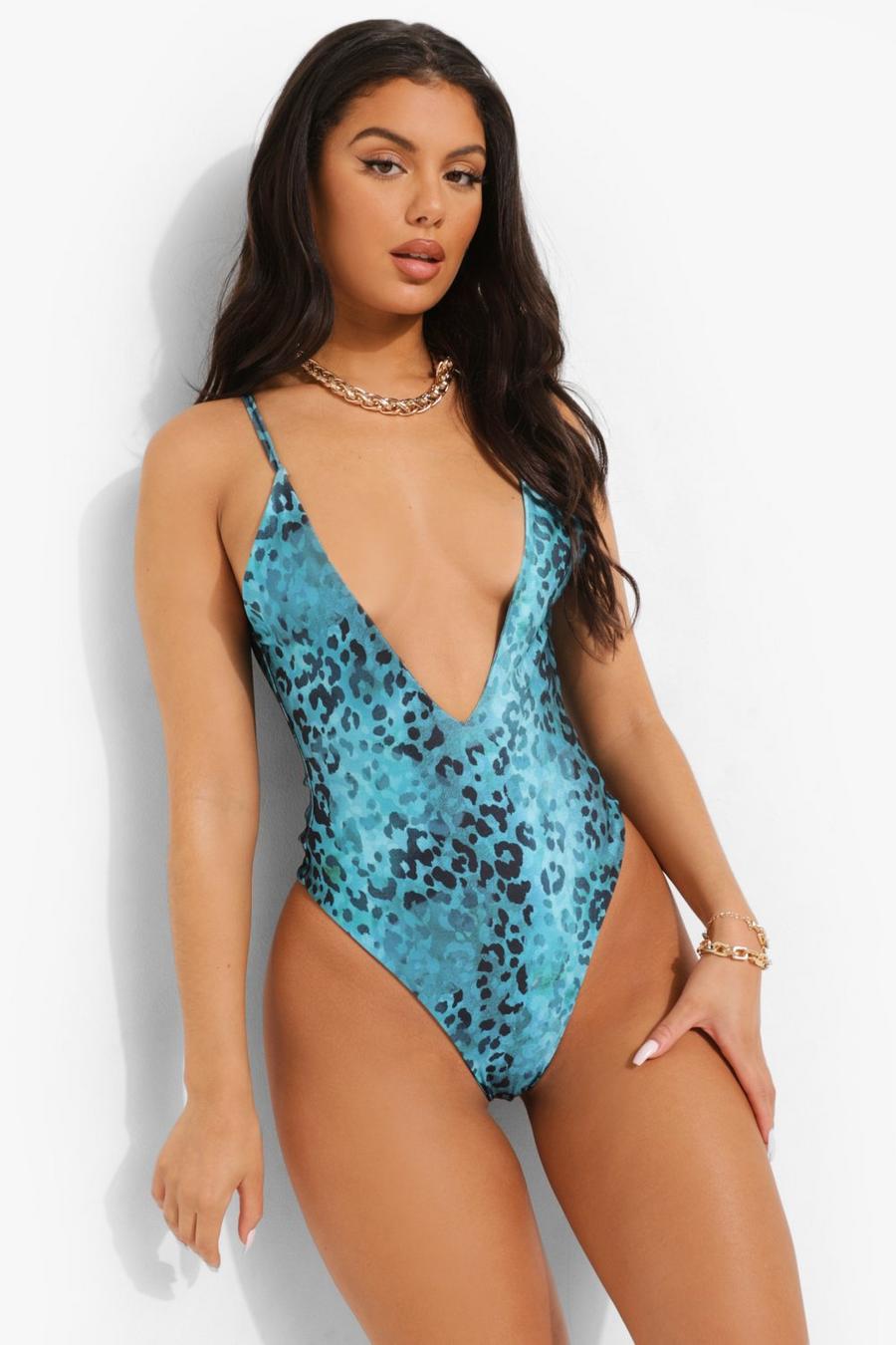 Turquoise Tropicana Plunge Strappy Swimsuit image number 1