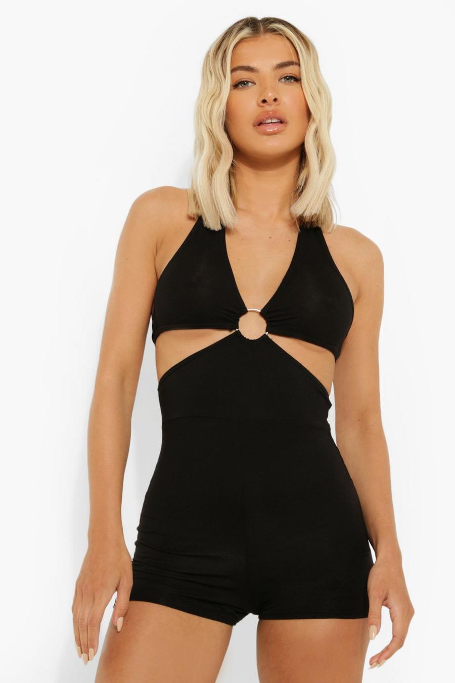 Black Playsuit med cut-outs och ring image number 1
