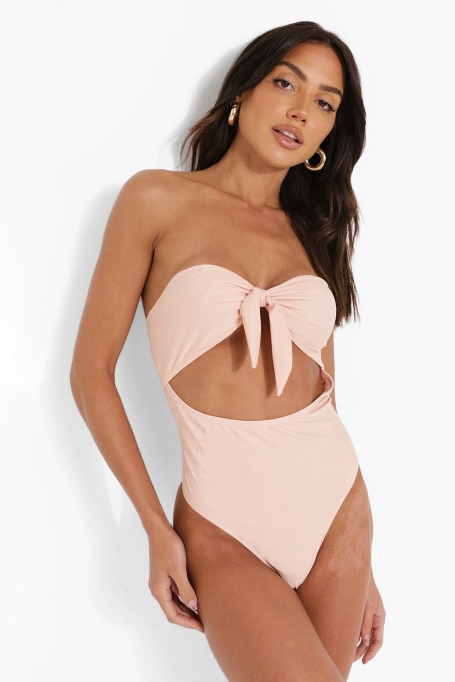 Pink Bandeau Knot Tie Swimsuit image number 1