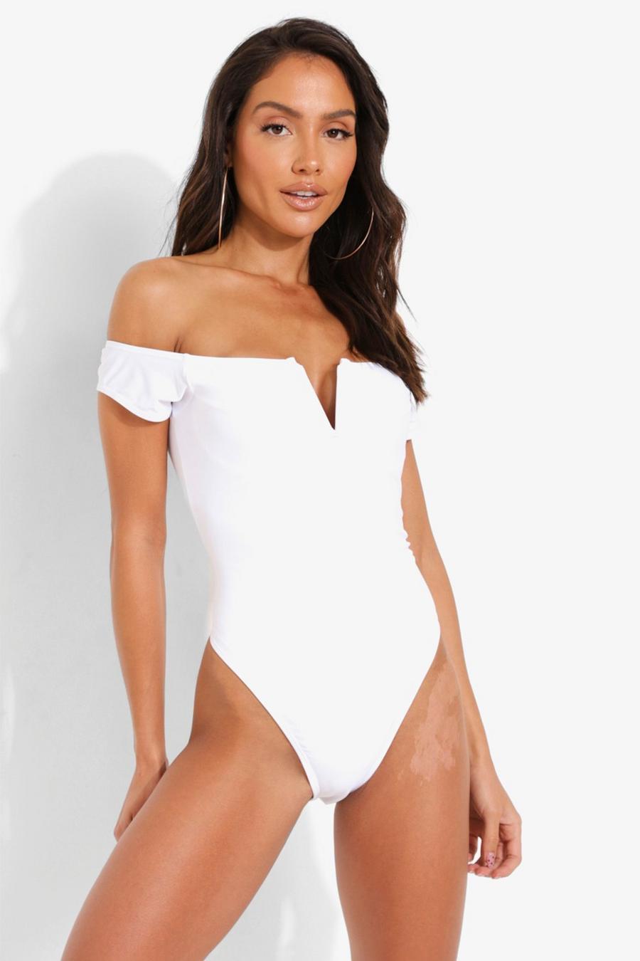 White Underwired Bardot Cupped Swimsuit image number 1