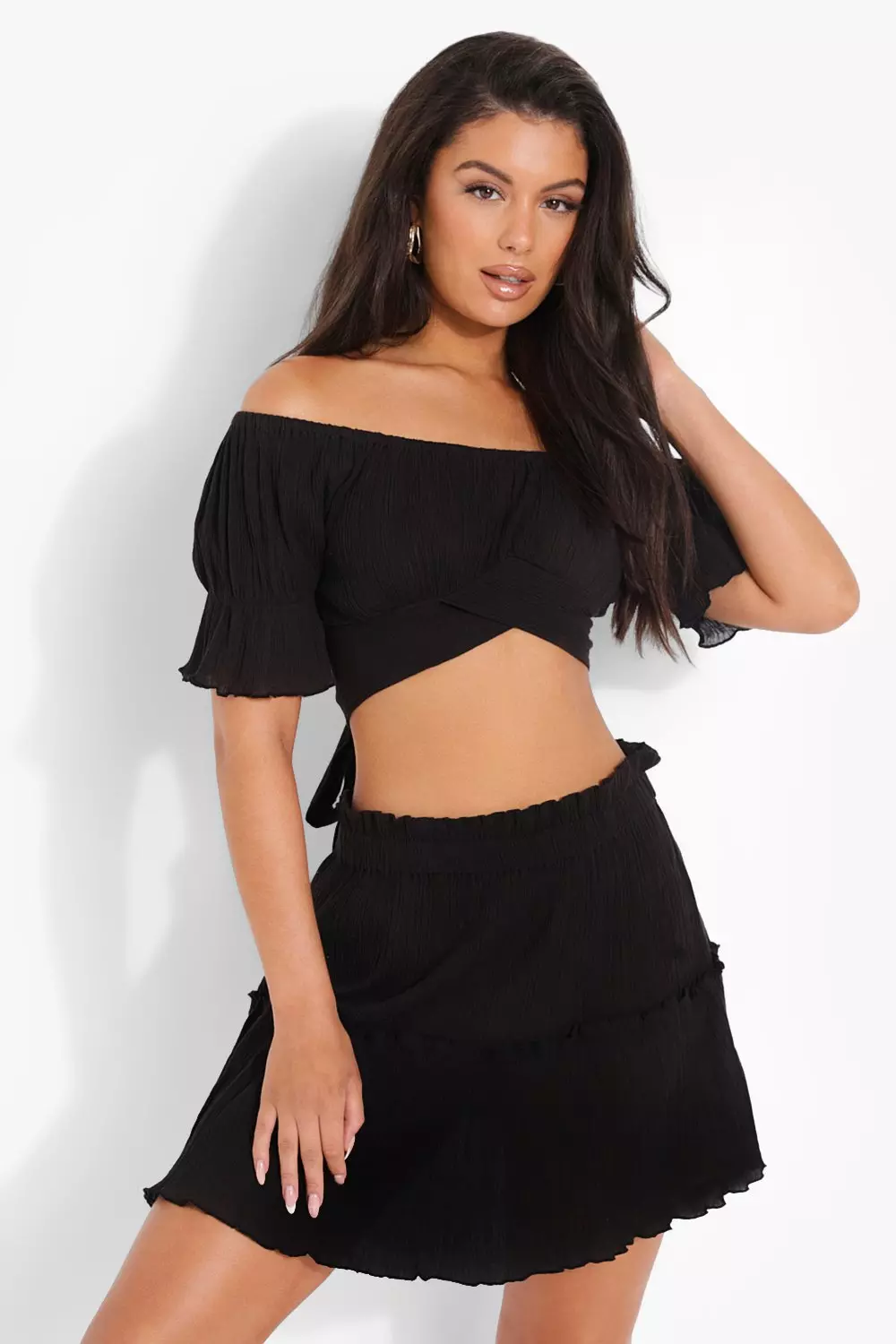 Black frill 2024 bardot top