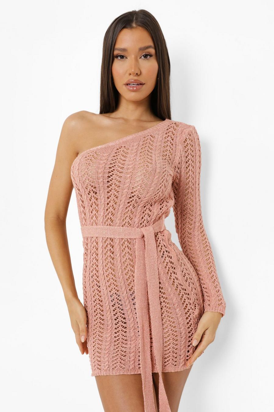 Robe courte asymétrique au crochet à paillettes , Rose pink image number 1