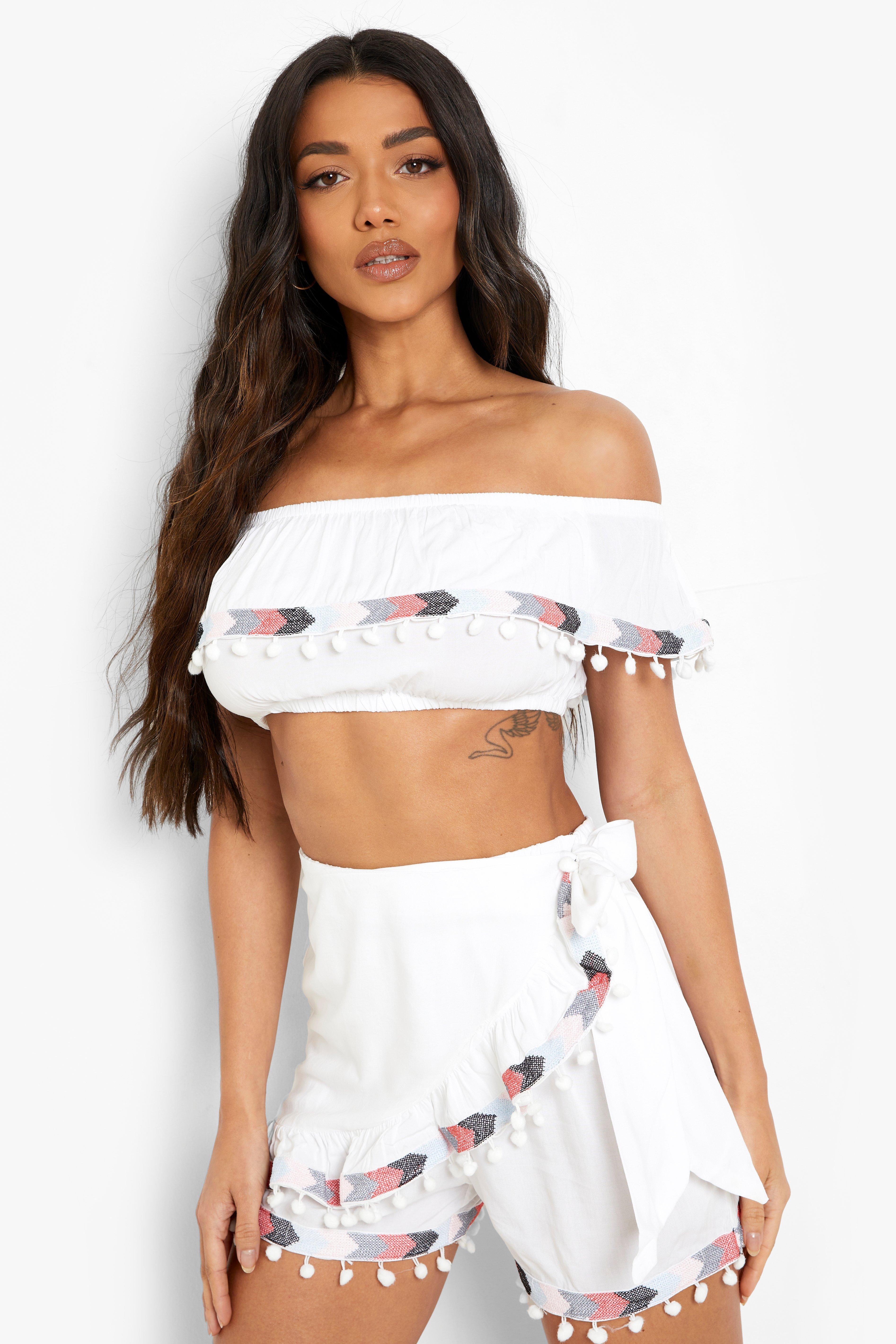 boohoo Dalmatian Shirt & Short Beach Matching Set - White - Size S