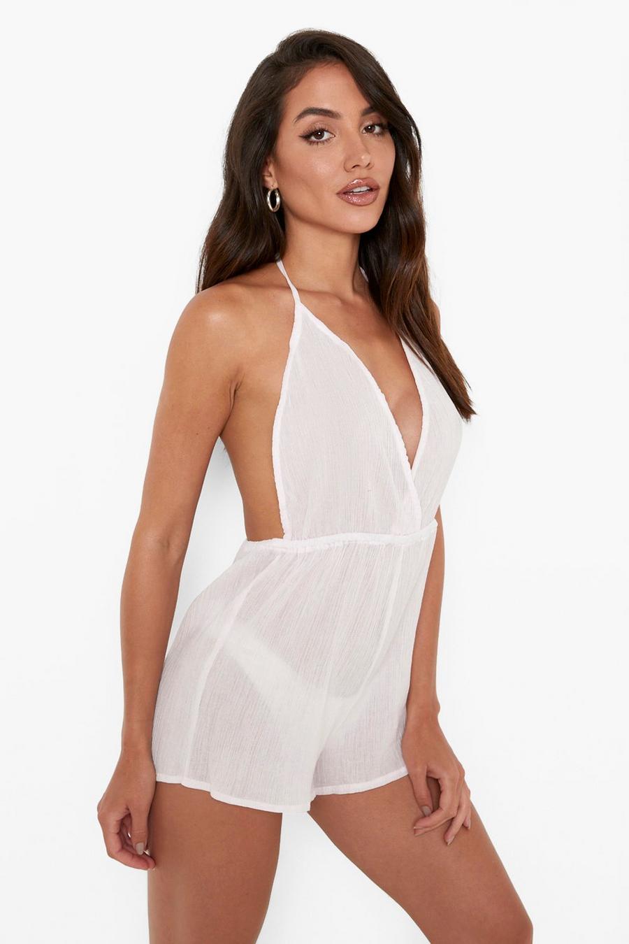 Baby pink Cheesecloth Drawstring Halterneck Playsuit