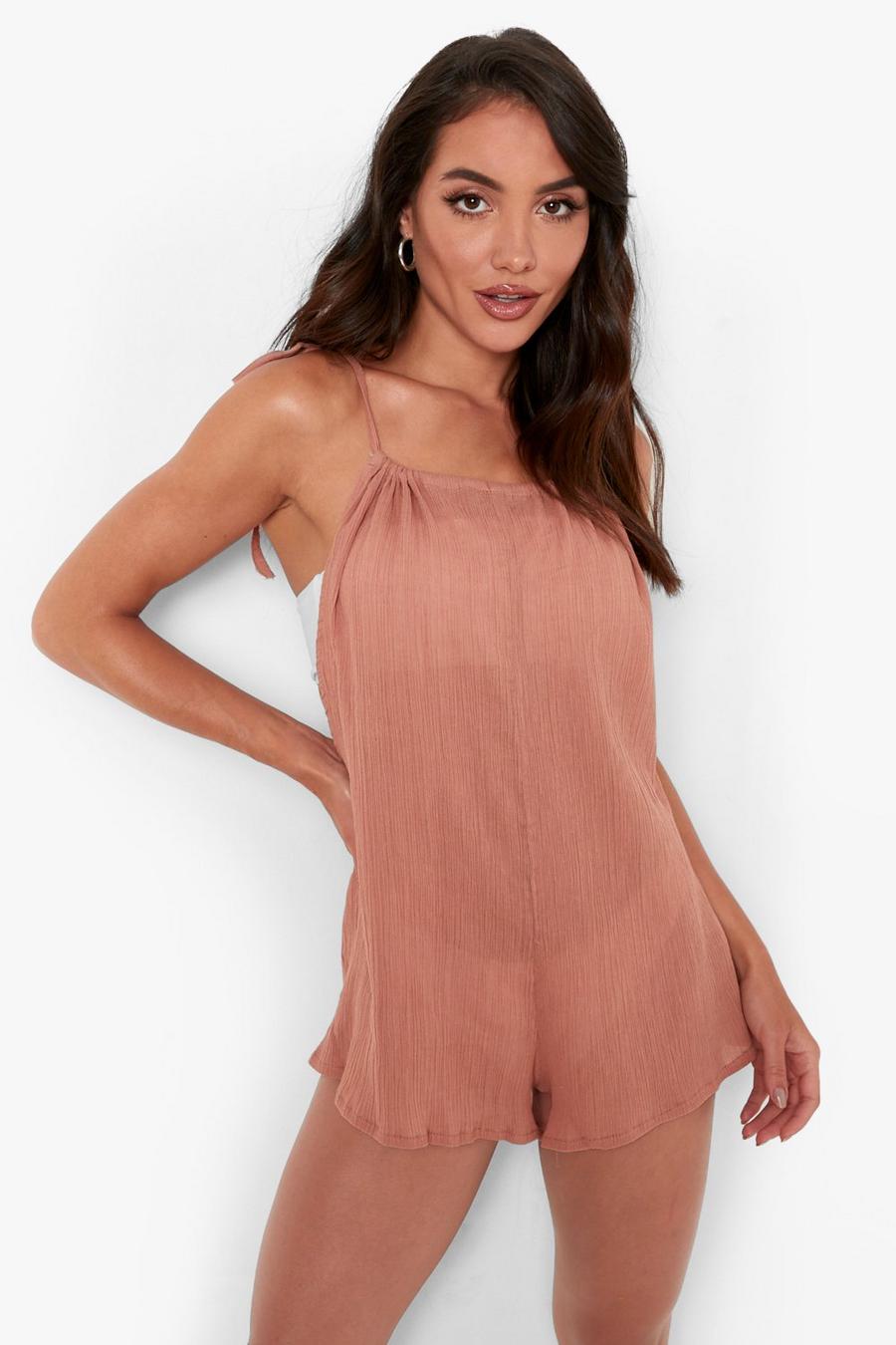 Clay Cheesecloth Strappy Oversized Playsuit image number 1