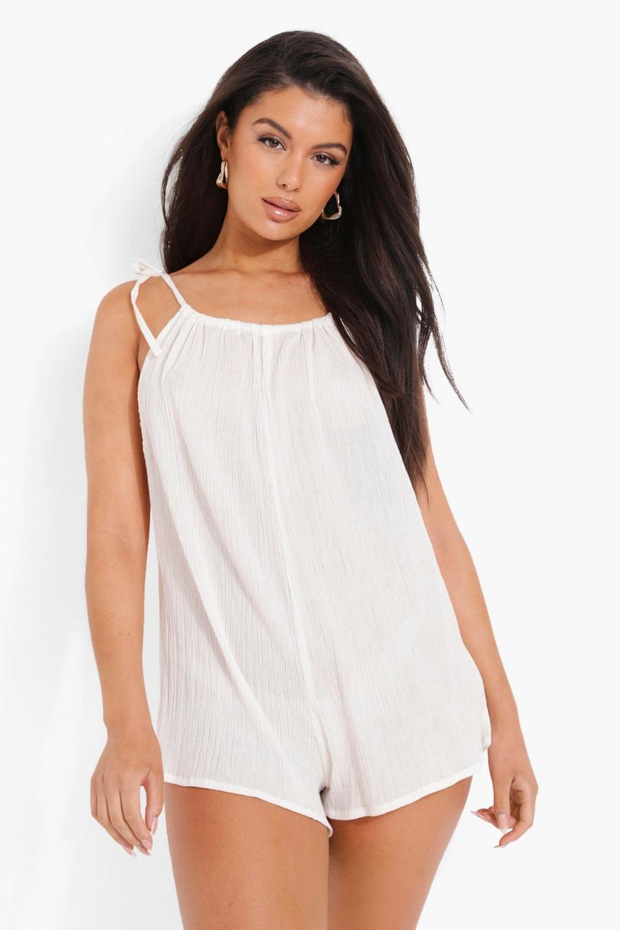 Ecru Cheesecloth Strappy Oversized Playsuit image number 1