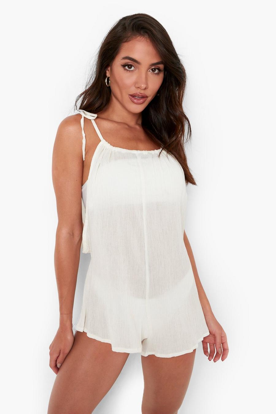 Nude Cheesecloth Strappy Oversized Playsuit
