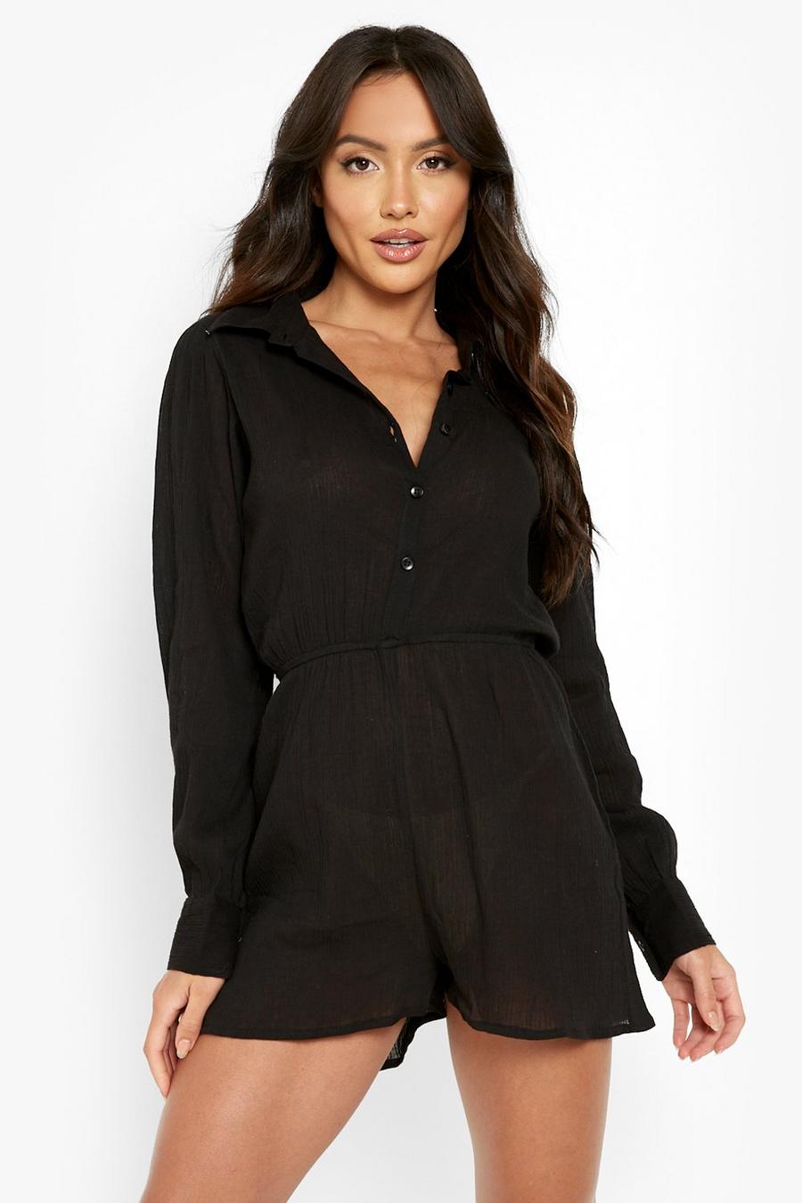 Black Cheesecloth Beach Playsuit image number 1
