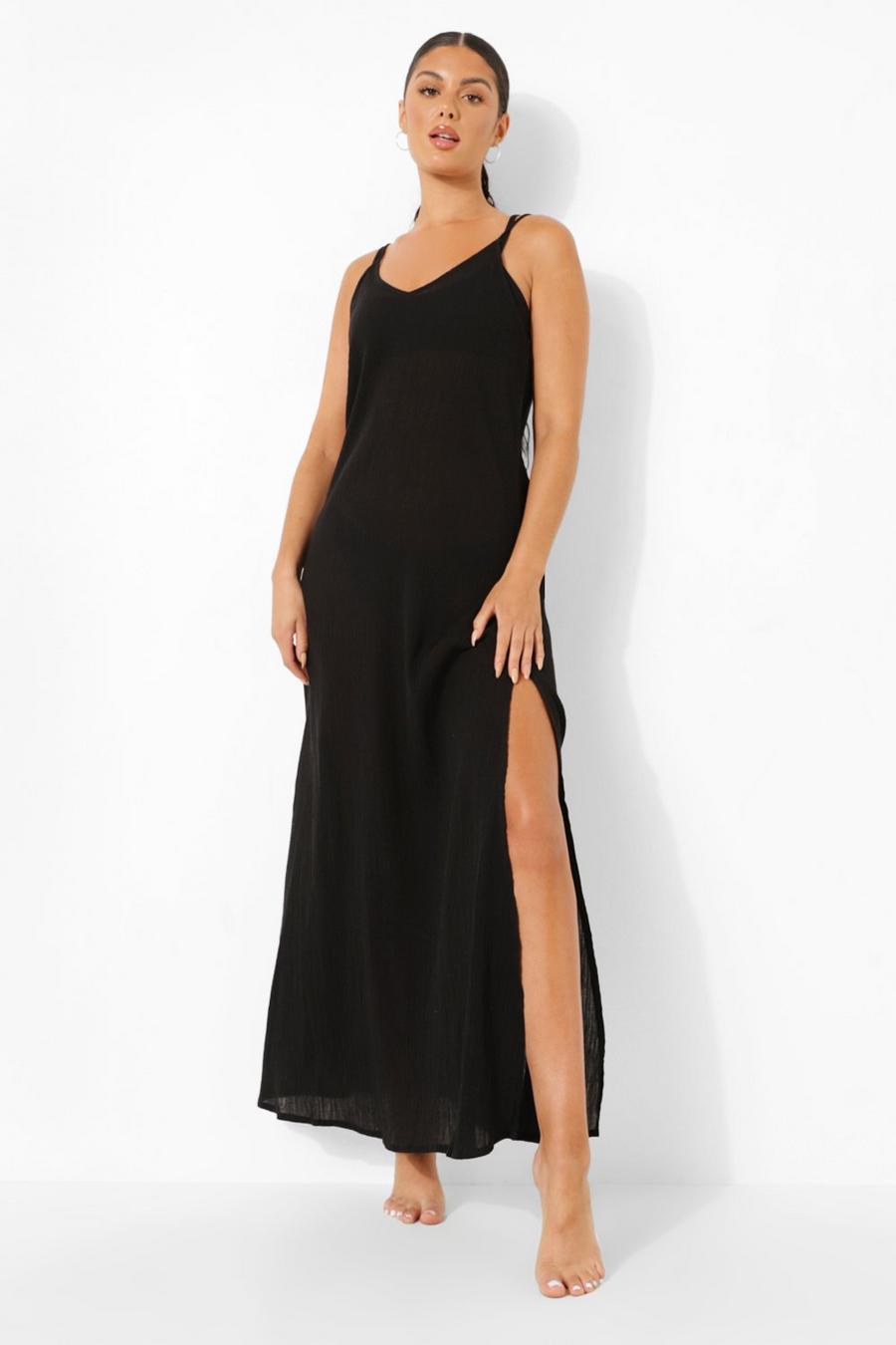 Black Cheesecloth Side Split Beach Maxi Dress image number 1