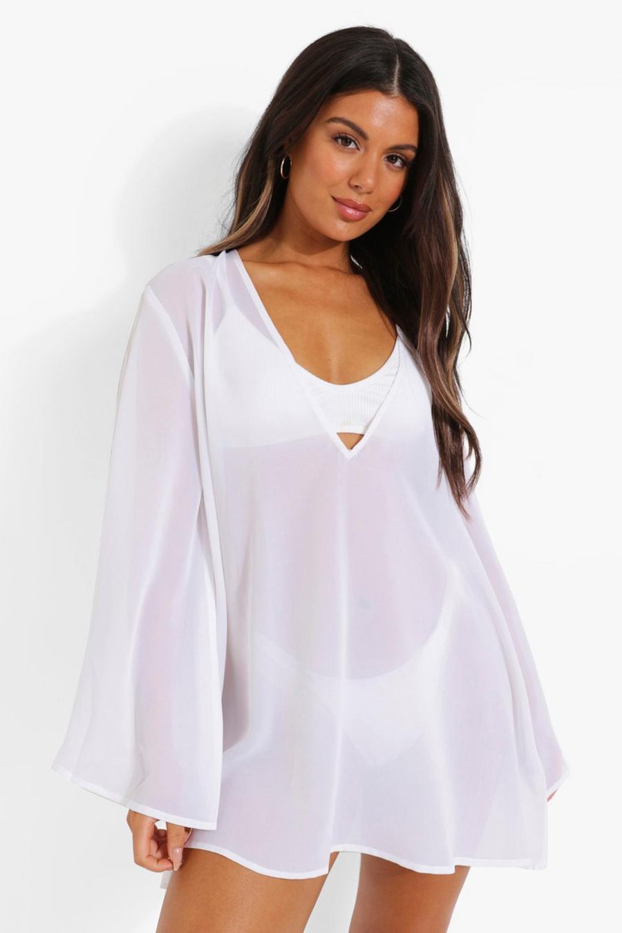 White Oversize strandklänning med utsväng ärm image number 1