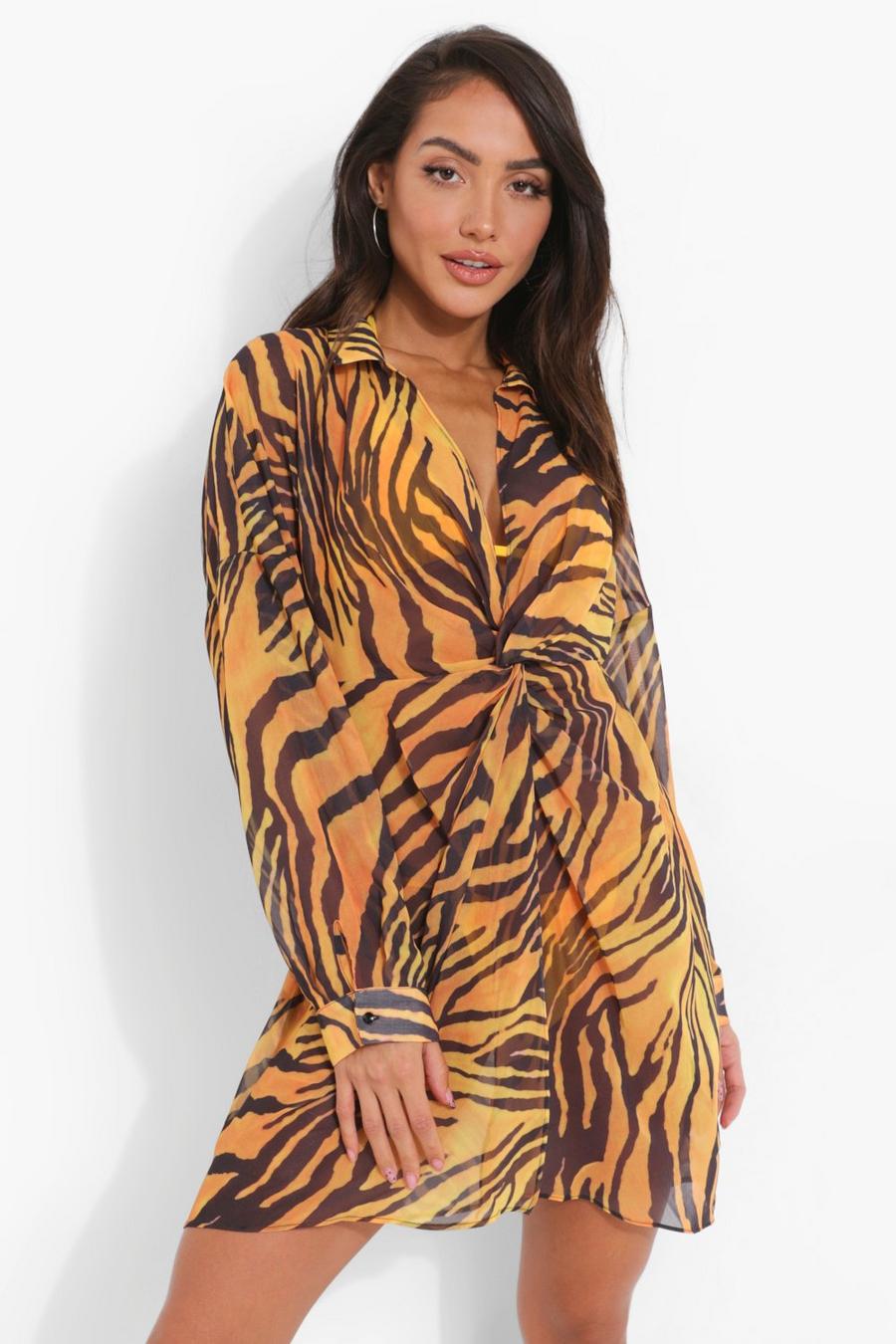 Orange Zebra Beach Dress image number 1