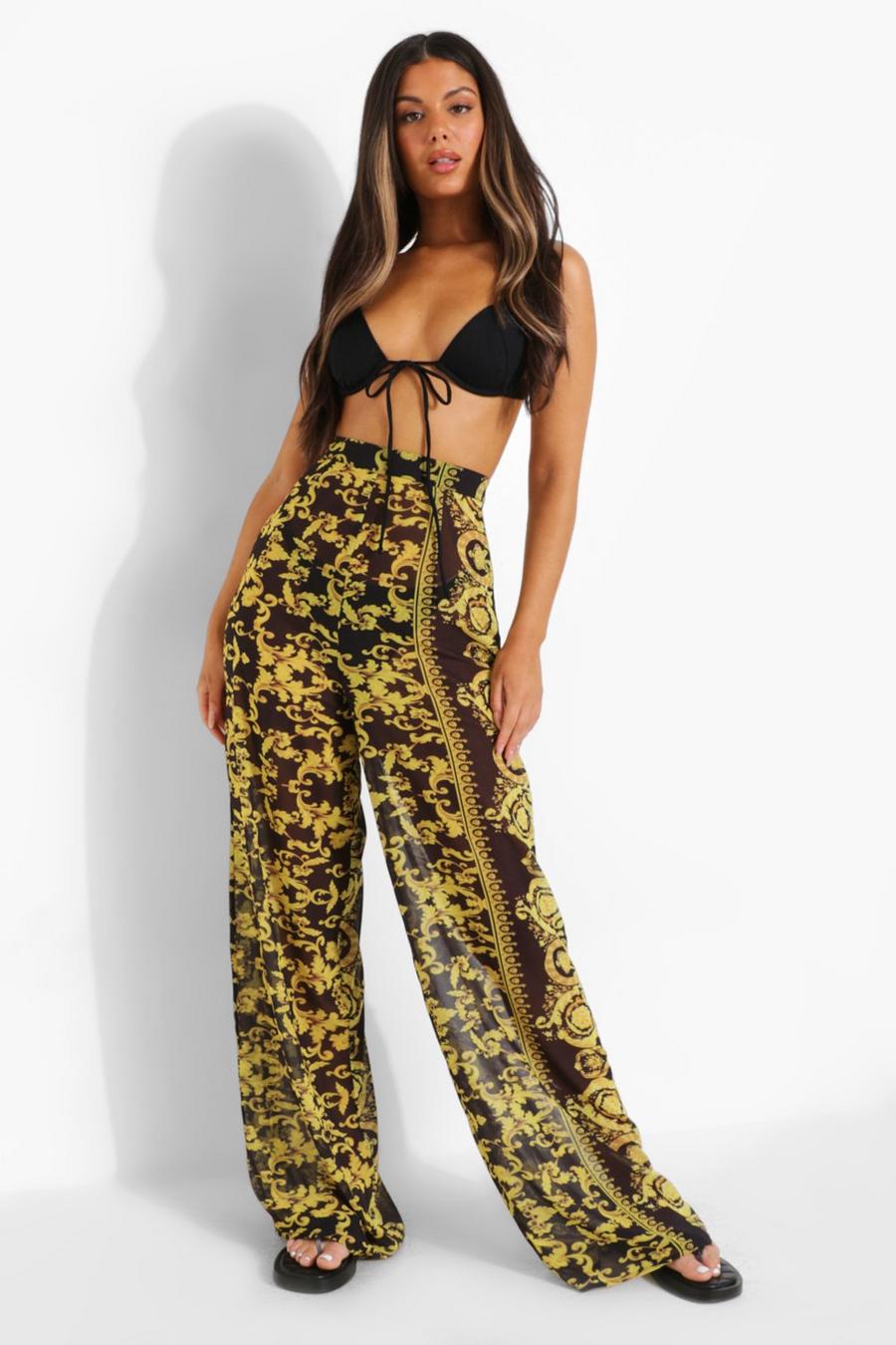 Black Chain Print Beach Trousers image number 1