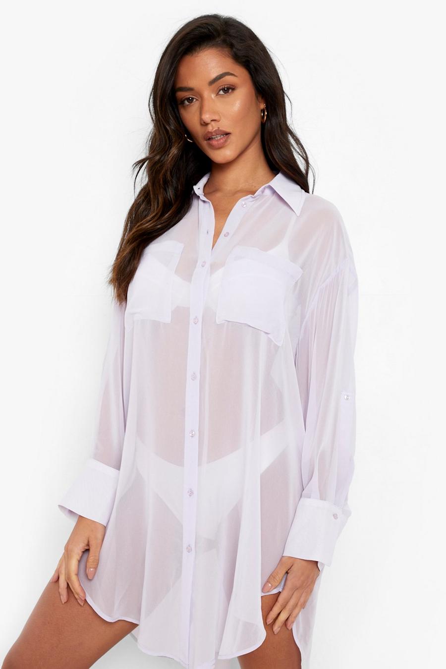 Lilac Premium Longline Chiffon Beach Shirt image number 1